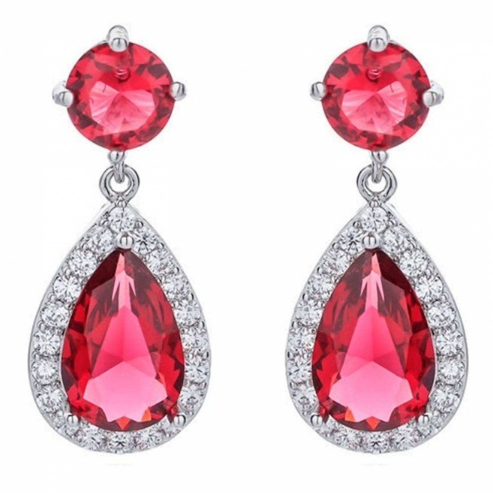 Aretes Gota Rubí Y Swarovski Vintage Oro Blanco 14k Lam 