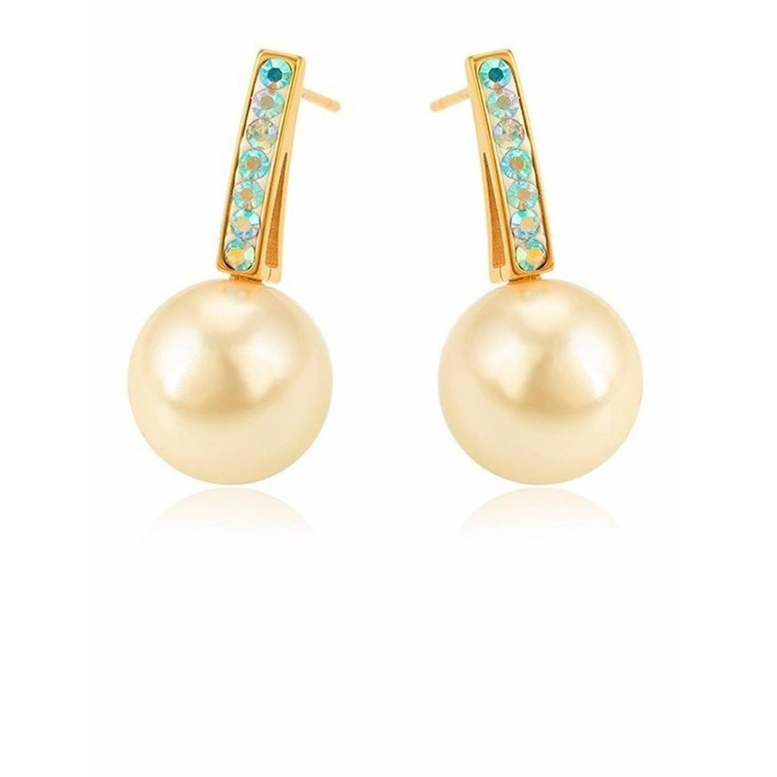 CRISTAL AMOR - Aretes Oro 24k Laminado C/perlas Y Cristal Tornasol 