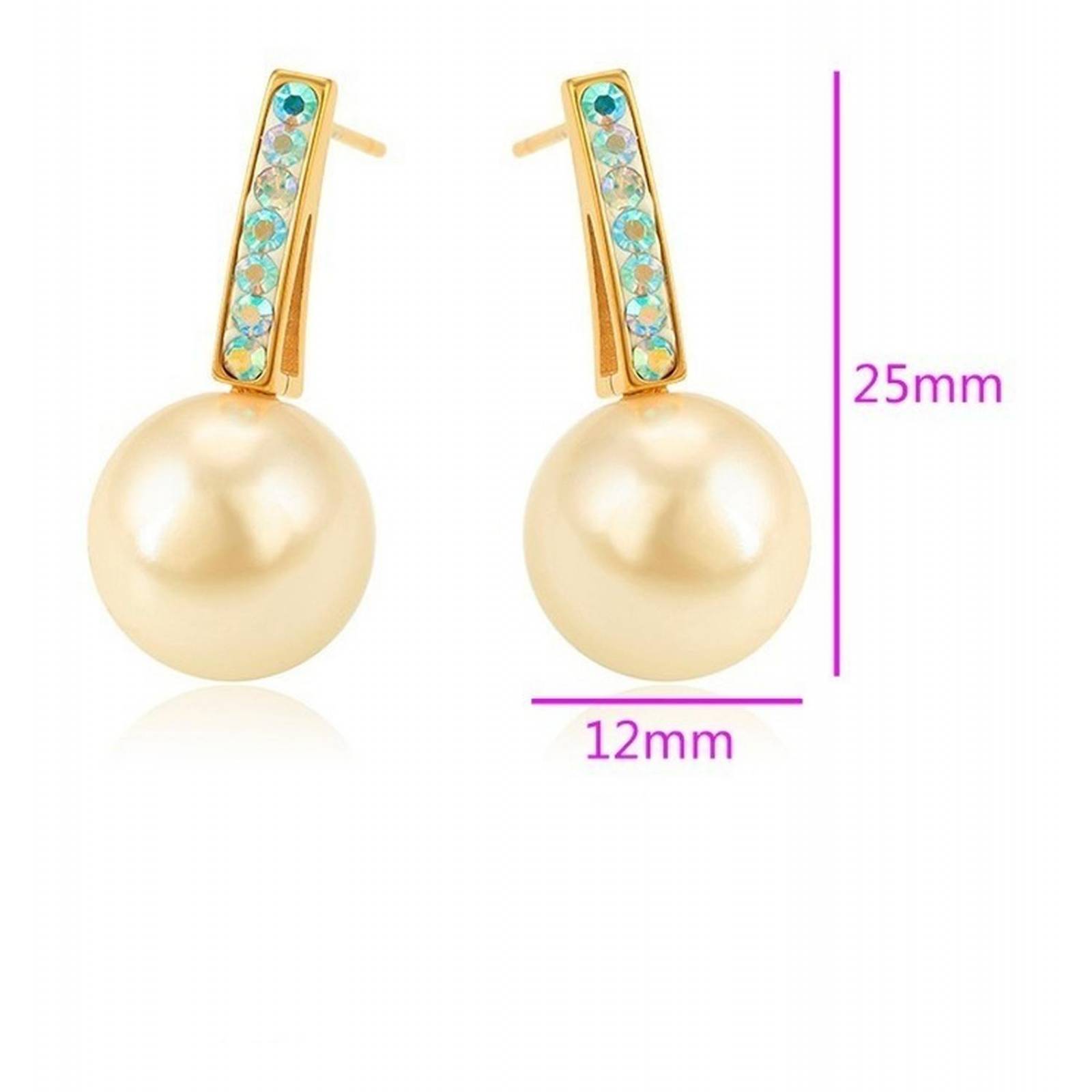 CRISTAL AMOR - Aretes Oro 24k Laminado C/perlas Y Cristal Tornasol 