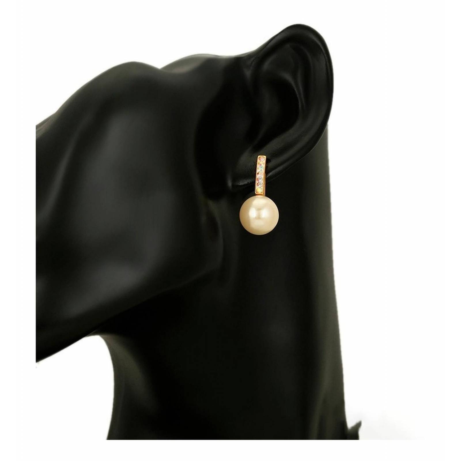 CRISTAL AMOR - Aretes Oro 24k Laminado C/perlas Y Cristal Tornasol 