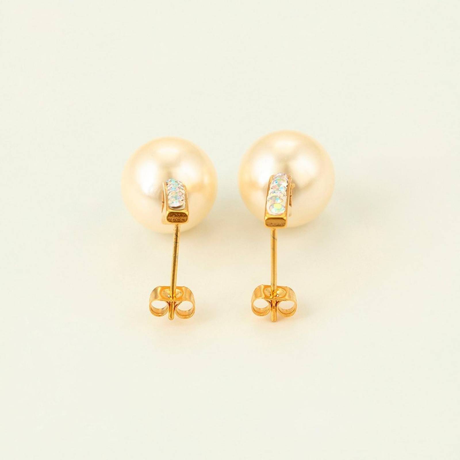 CRISTAL AMOR - Aretes Oro 24k Laminado C/perlas Y Cristal Tornasol 