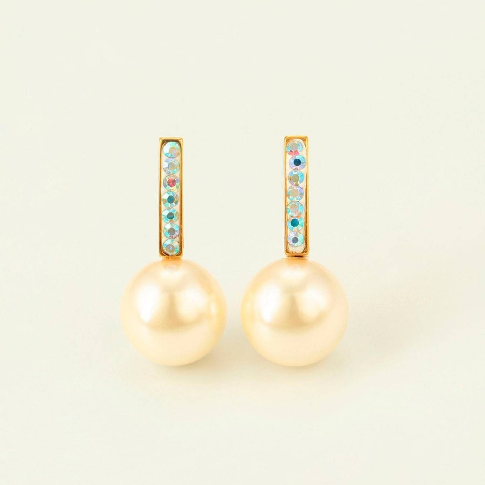 CRISTAL AMOR - Aretes Oro 24k Laminado C/perlas Y Cristal Tornasol 