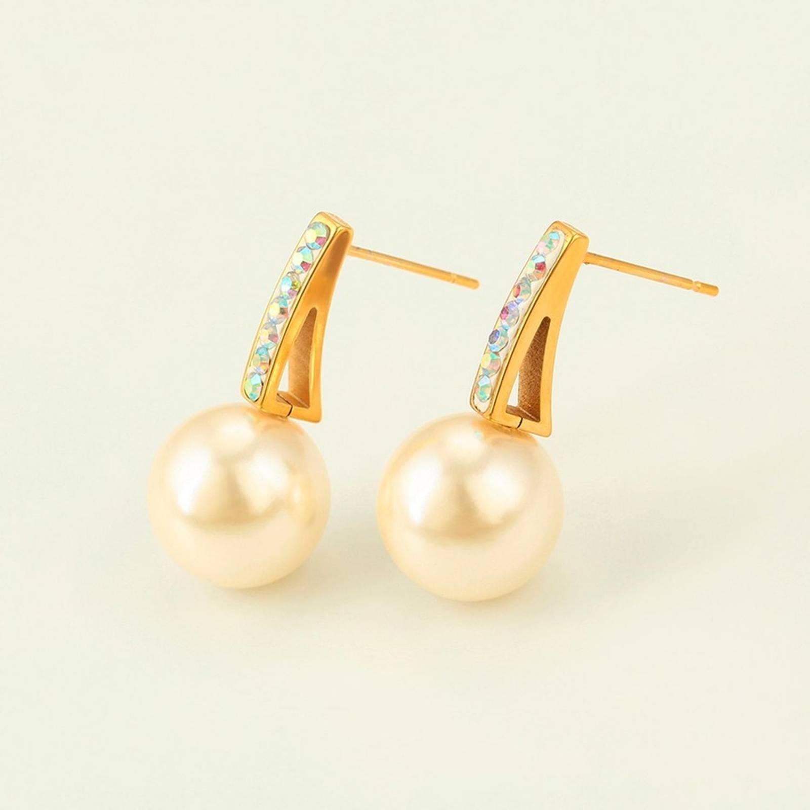 CRISTAL AMOR - Aretes Oro 24k Laminado C/perlas Y Cristal Tornasol 