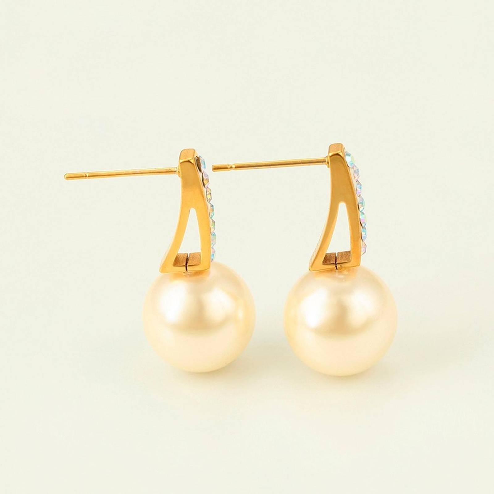 CRISTAL AMOR - Aretes Oro 24k Laminado C/perlas Y Cristal Tornasol 