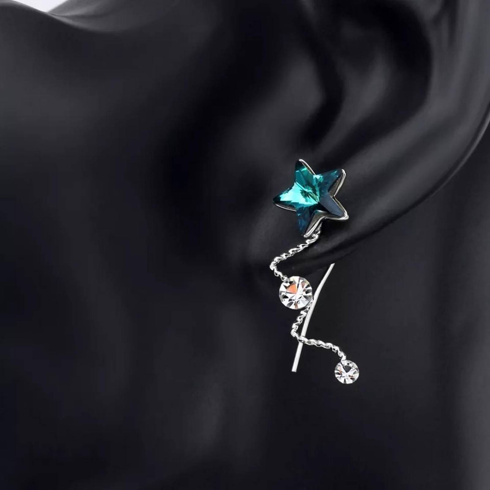 CRISTAL AMOR - Aretes Cristal Estrella Azul Oro Blanco 18k Laminado