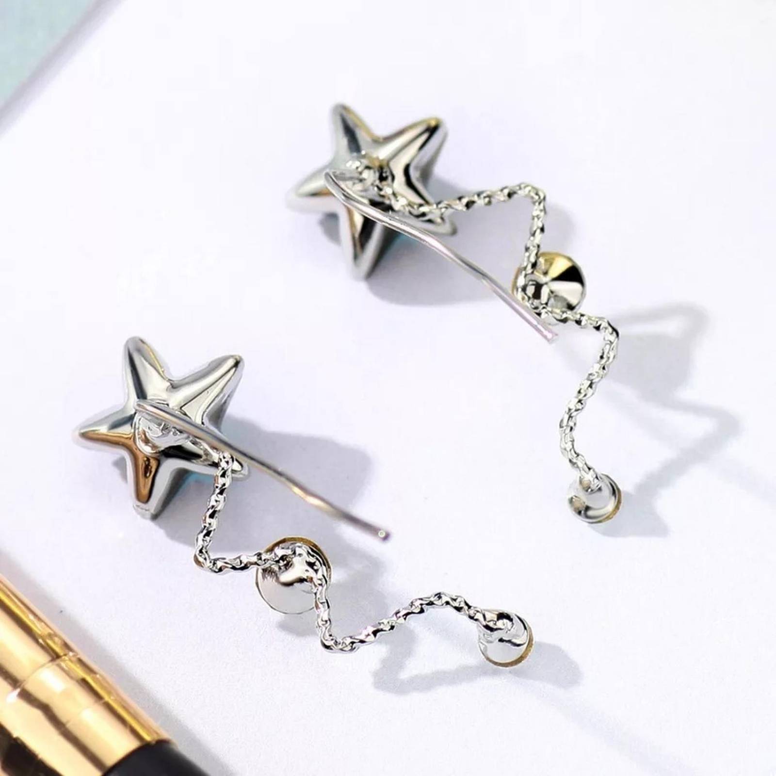 CRISTAL AMOR - Aretes Cristal Estrella Azul Oro Blanco 18k Laminado