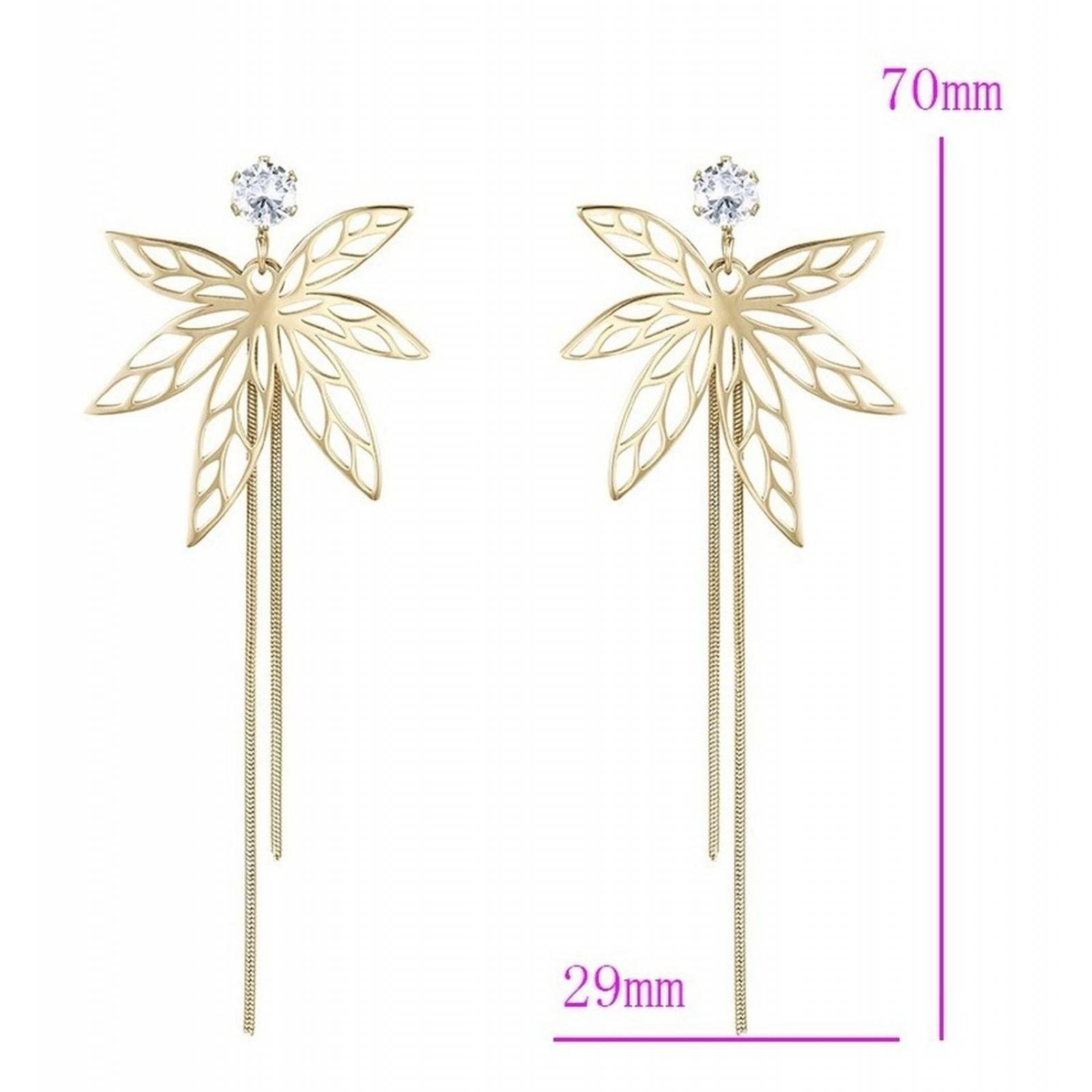 CRISTAL AMOR - Finos Aretes Largos Fiesta Hoja Con Cristal Oro 14k Laminado Dorado