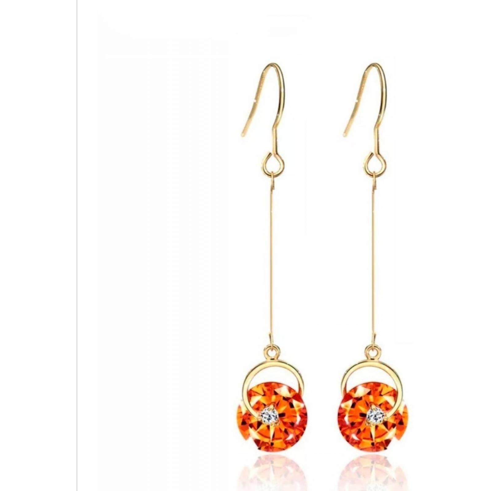 CRISTAL AMOR - Aretes Largos con Cristales Oro Laminado 18k Lam Champagne