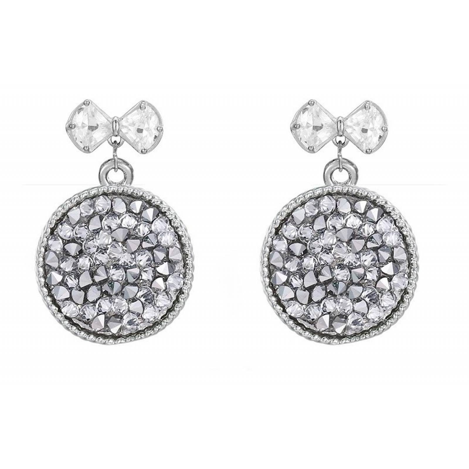 CRISTAL AMOR - Aretes Cristal Diamante Moño Colagntes Oro 14k Laminado Blanco