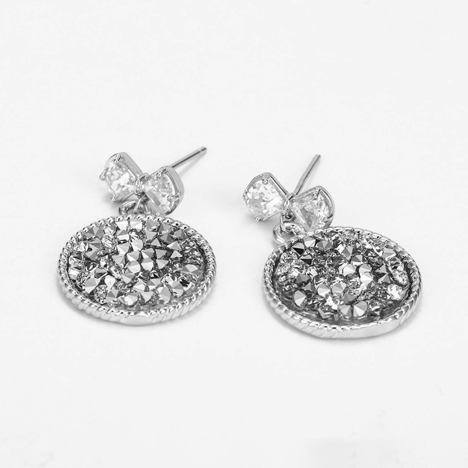 CRISTAL AMOR - Aretes Cristal Diamante Moño Colagntes Oro 14k Laminado Blanco