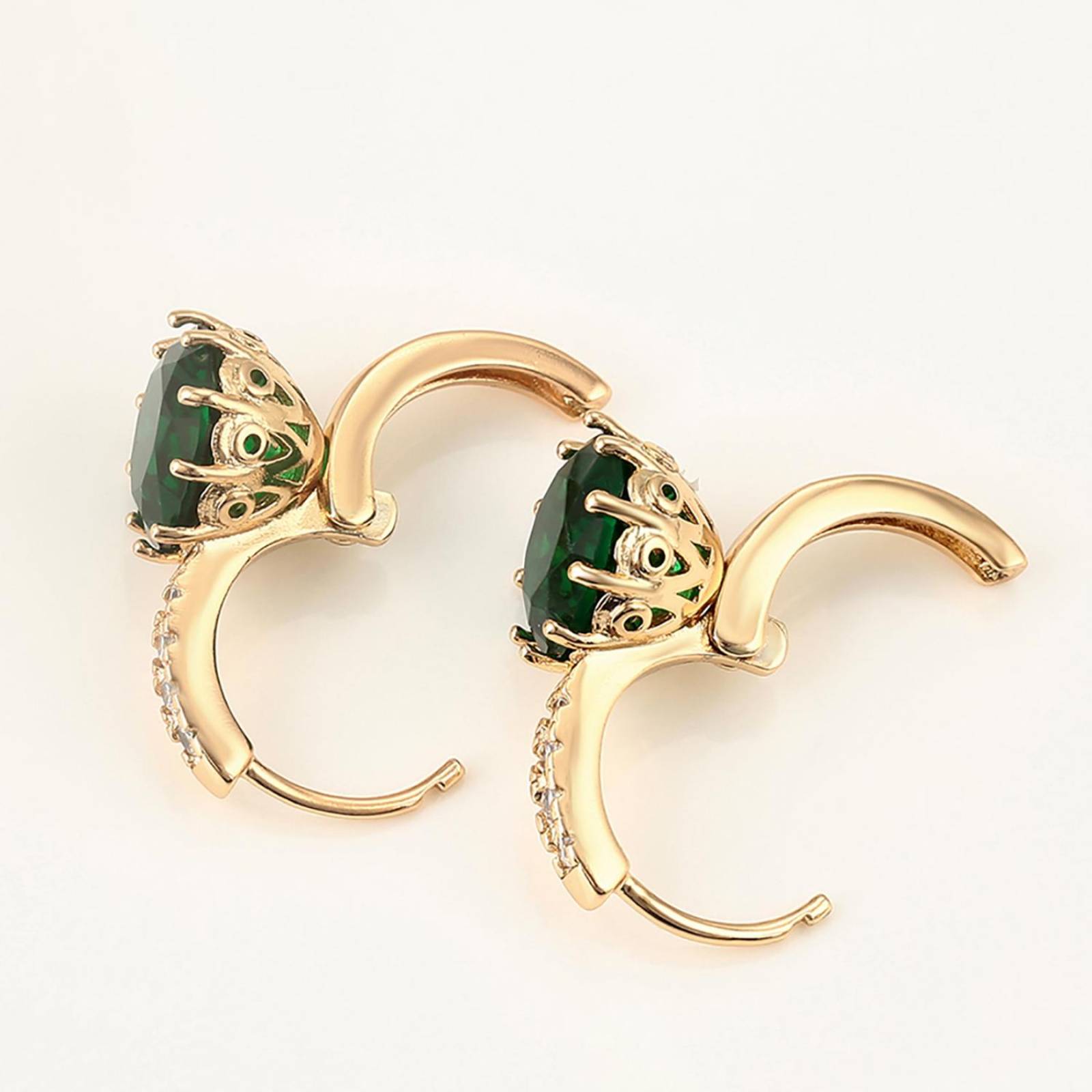 CRISTAL AMOR - Aretes Arracadas Oro 24k Lamin Cristal Calidad Diamante Esmeralda Color