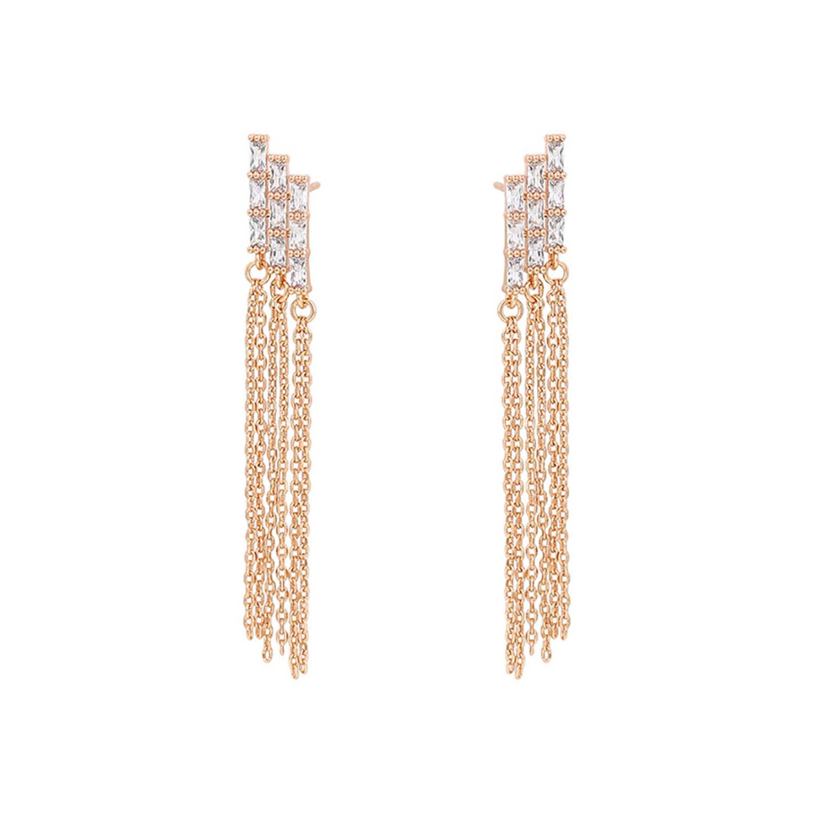 CRISTAL AMOR - Aretes Largos Cascada Fiesta Cristales Austriacos Oro Rosa 14K Laminado 