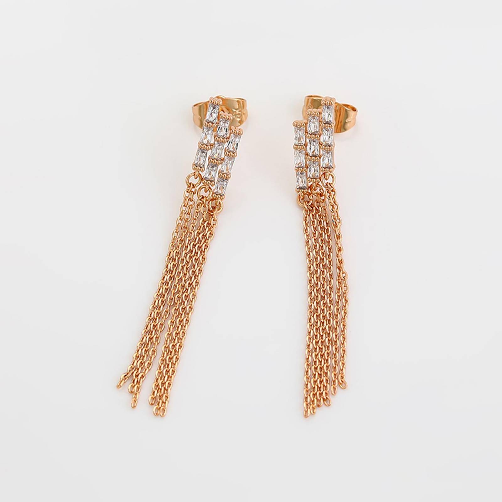 CRISTAL AMOR - Aretes Largos Cascada Fiesta Cristales Austriacos Oro Rosa 14K Laminado 