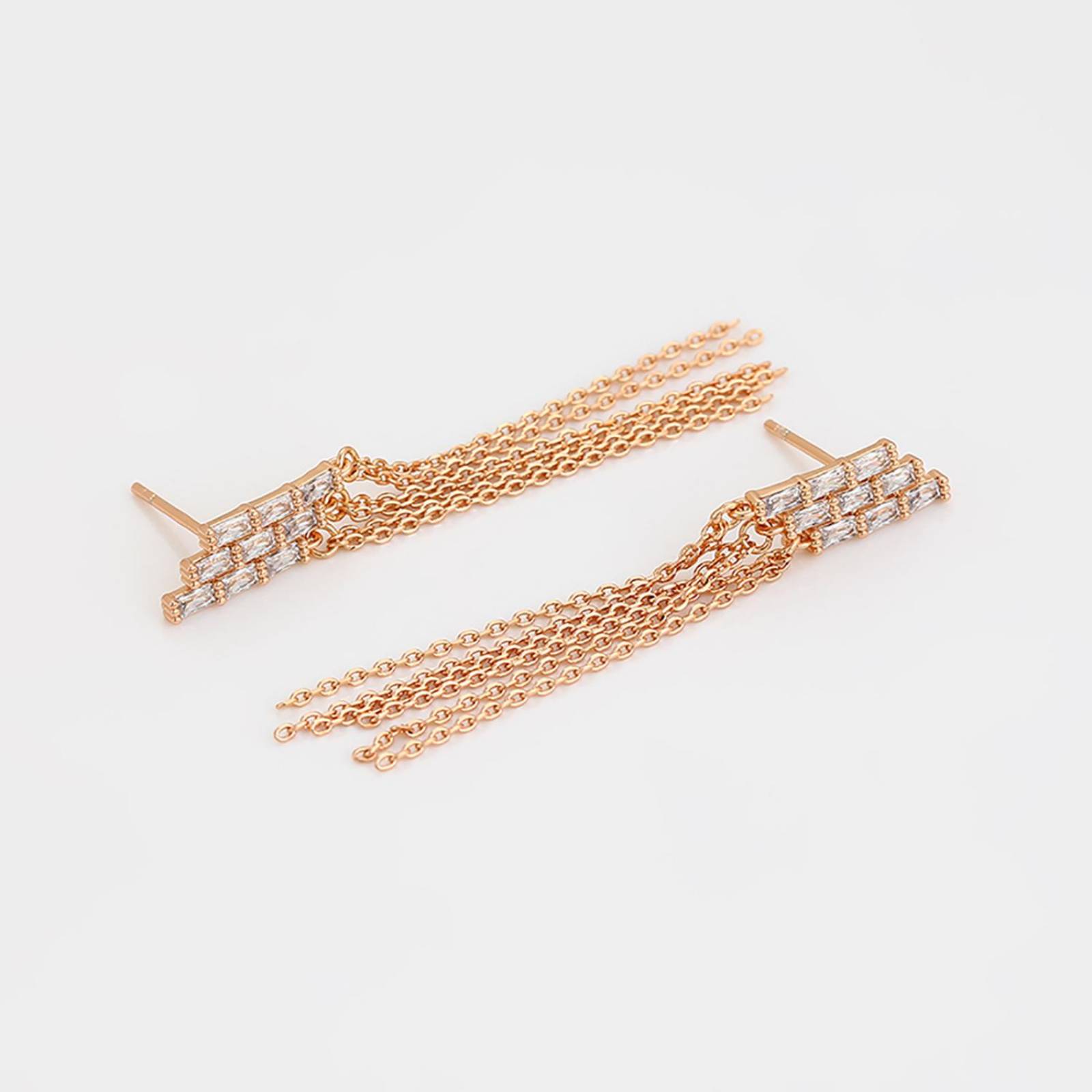 CRISTAL AMOR - Aretes Largos Cascada Fiesta Cristales Austriacos Oro Rosa 14K Laminado 