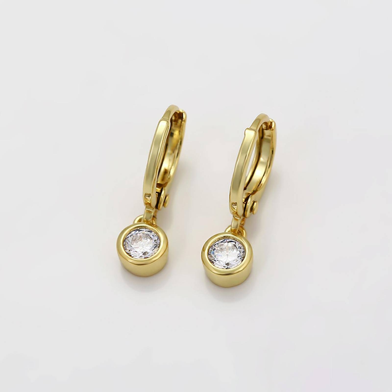 CRISTAL AMOR - Aretes Arracadas Cristal Colgante Para Dama Oro 14K Laminado .