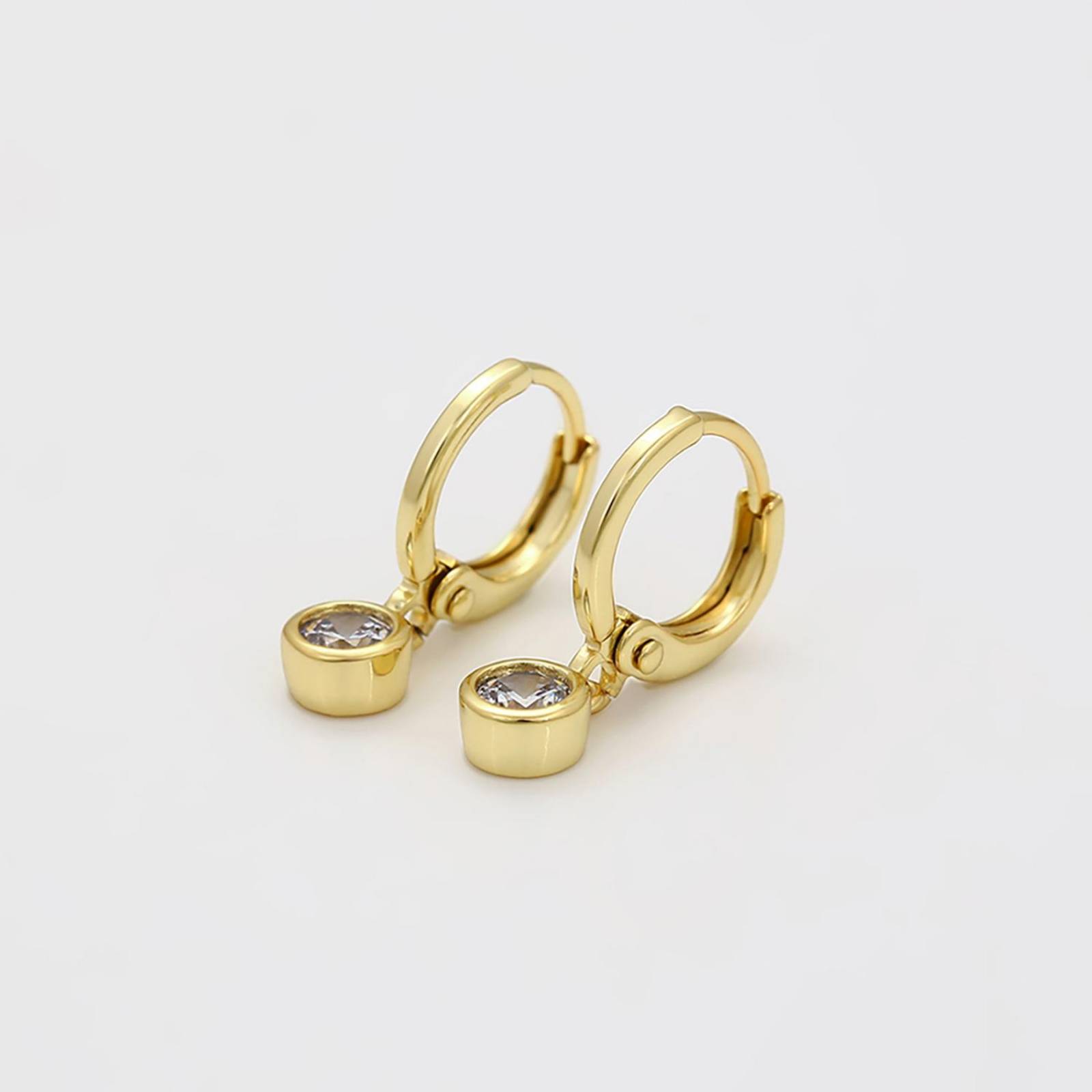 CRISTAL AMOR - Aretes Arracadas Cristal Colgante Para Dama Oro 14K Laminado .