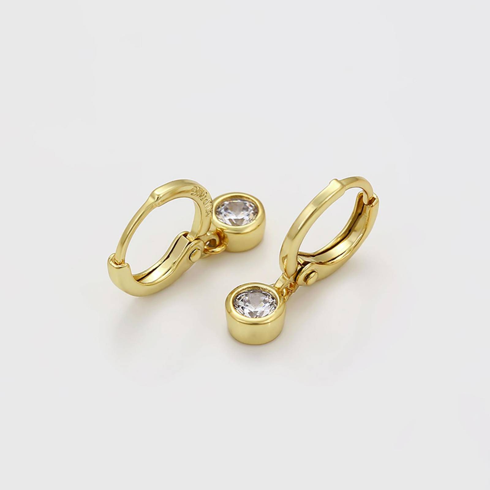 CRISTAL AMOR - Aretes Arracadas Cristal Colgante Para Dama Oro 14K Laminado .