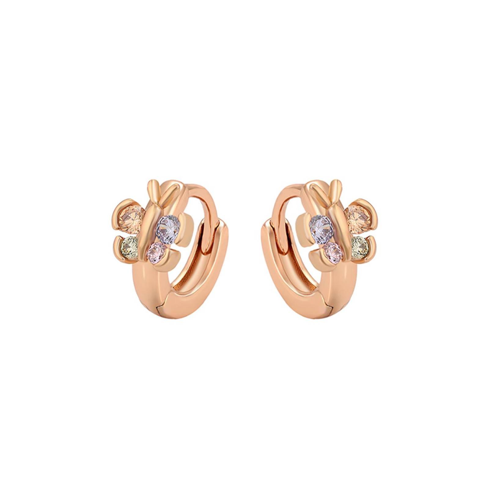 CRISTAL AMOR - Finas Arracadas Huggies Para Niña Mariposa Oro 14k Laminado 
