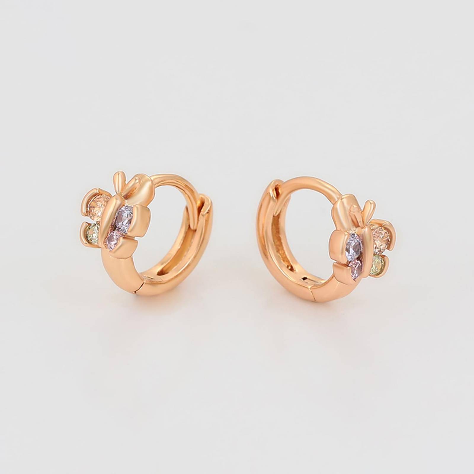 CRISTAL AMOR - Finas Arracadas Huggies Para Niña Mariposa Oro 14k Laminado 