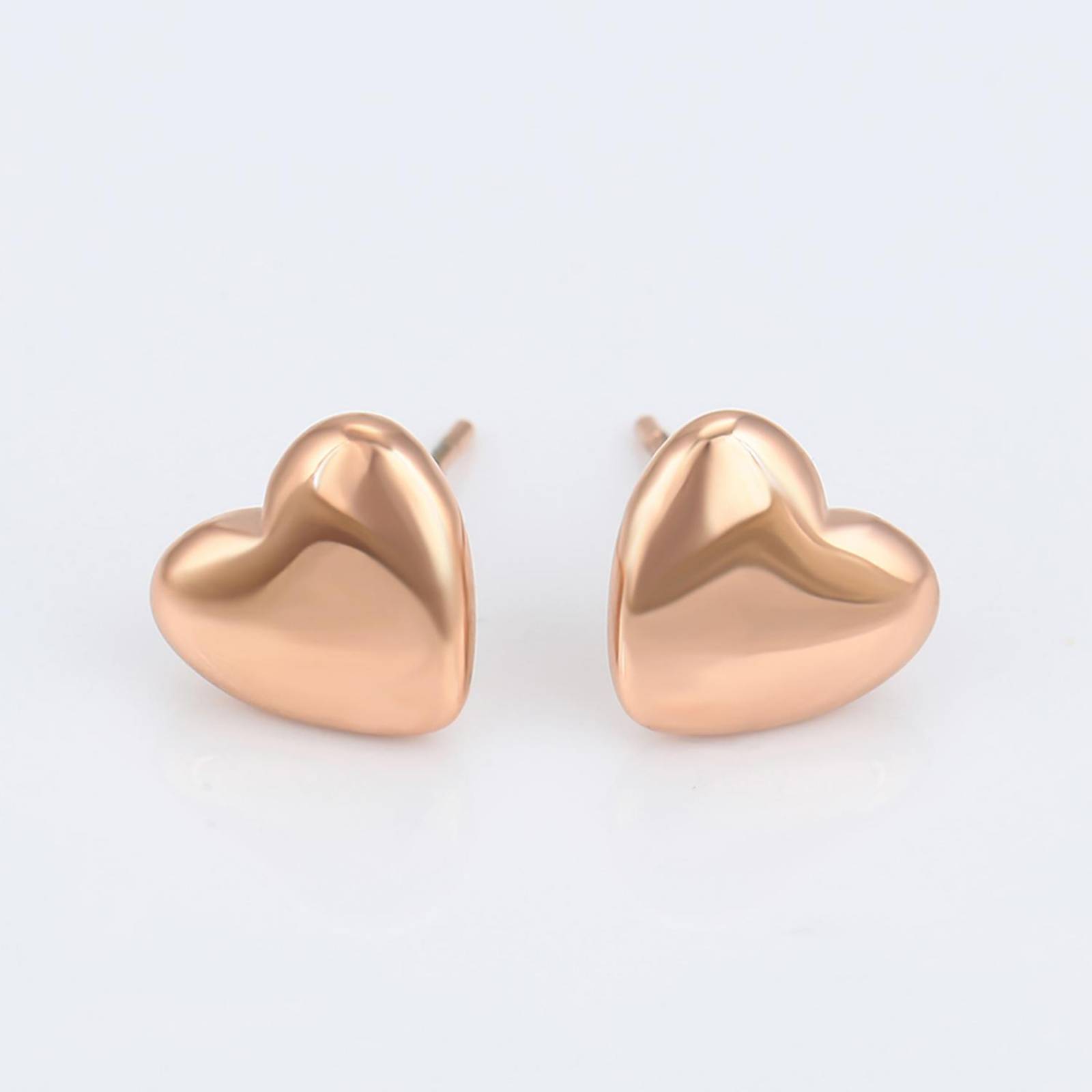 CRISTAL AMOR - Fino Collar Y Aretes Corazon Inflado Pulido Oro Rosa 14k Laminado 