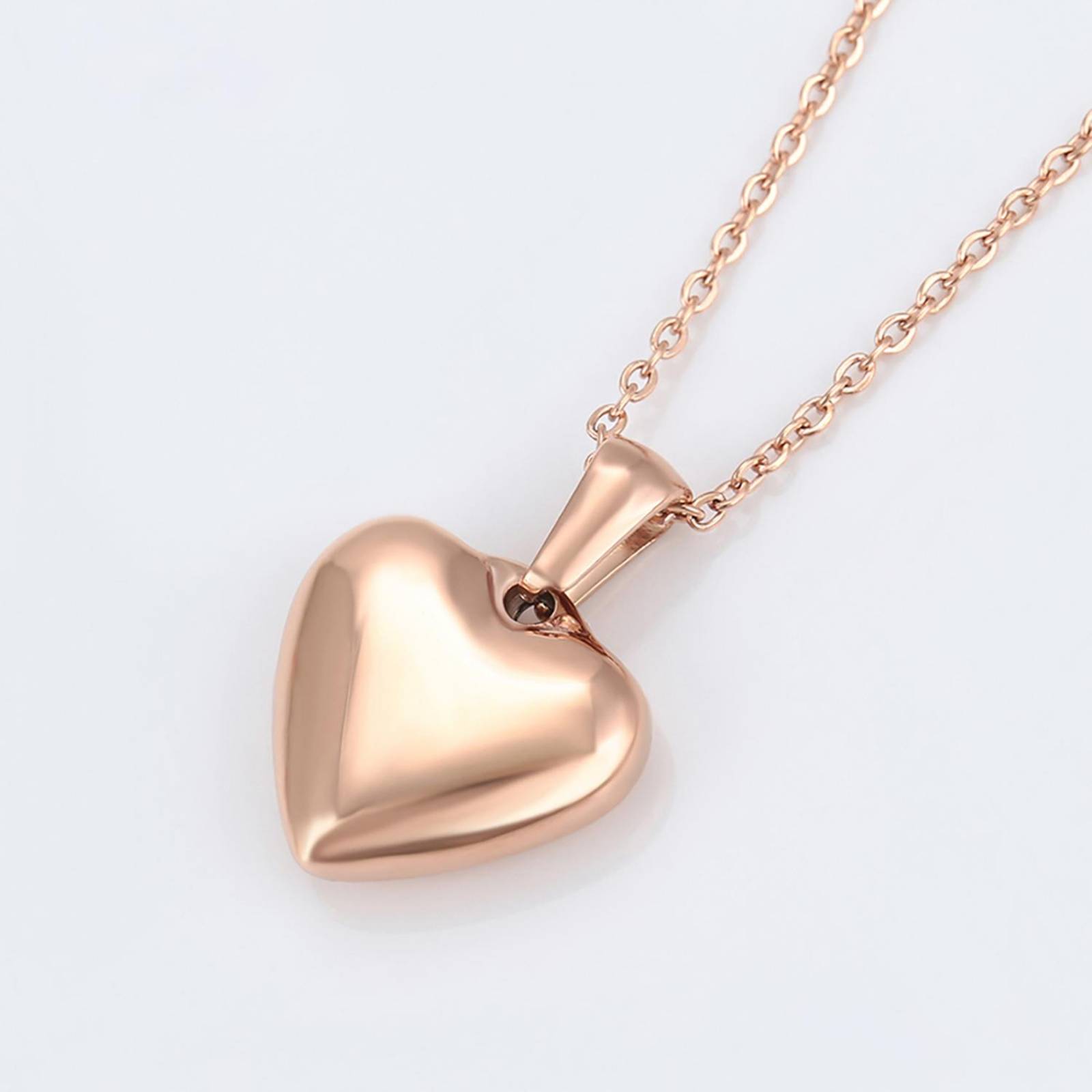 CRISTAL AMOR - Fino Collar Y Aretes Corazon Inflado Pulido Oro Rosa 14k Laminado 