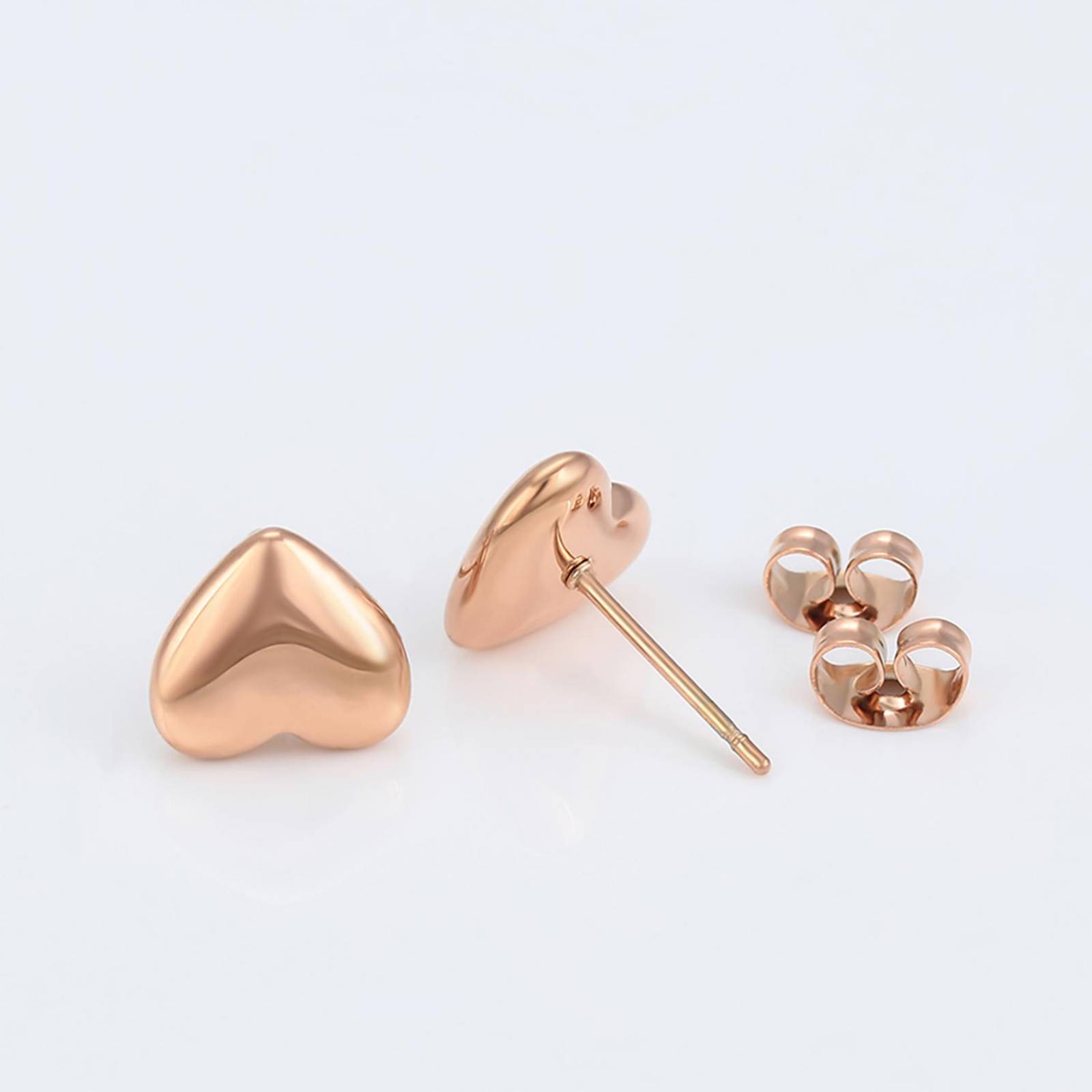 CRISTAL AMOR - Fino Collar Y Aretes Corazon Inflado Pulido Oro Rosa 14k Laminado 