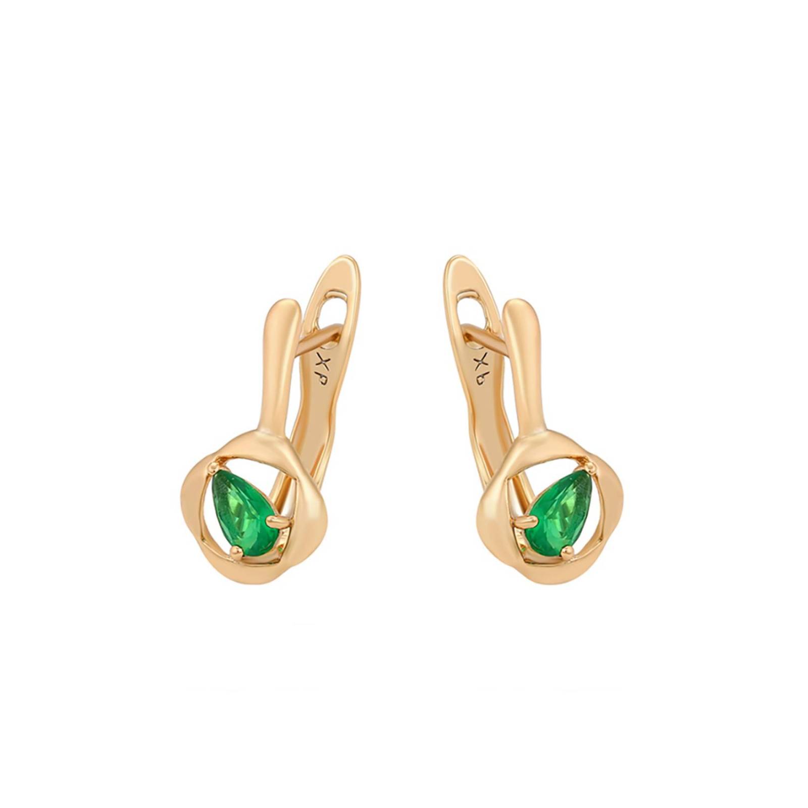 CRISTAL AMOR - Aretes Dama Rombo Gota Esmeralda Oro 18K Laminado Dorado