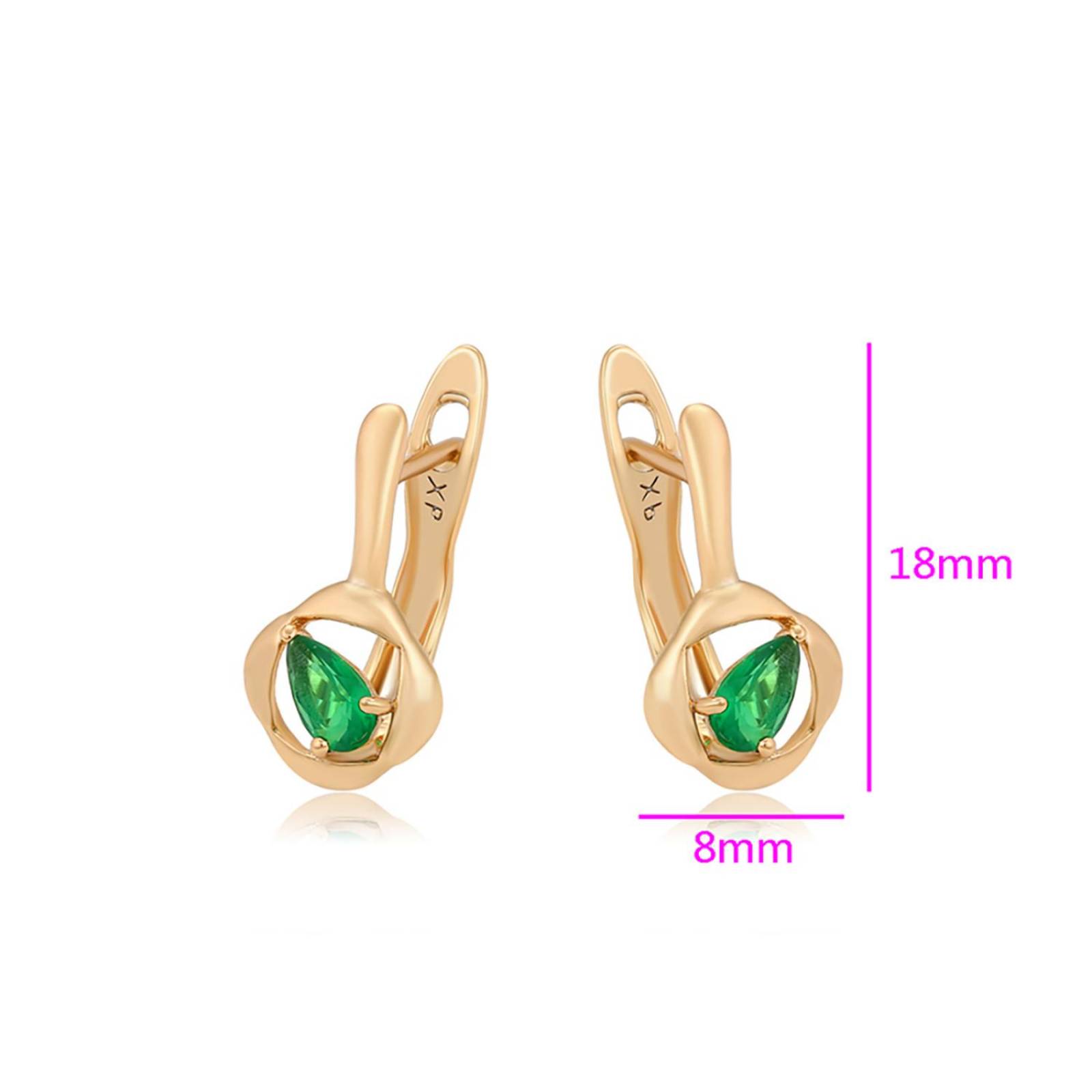 CRISTAL AMOR - Aretes Dama Rombo Gota Esmeralda Oro 18K Laminado Dorado