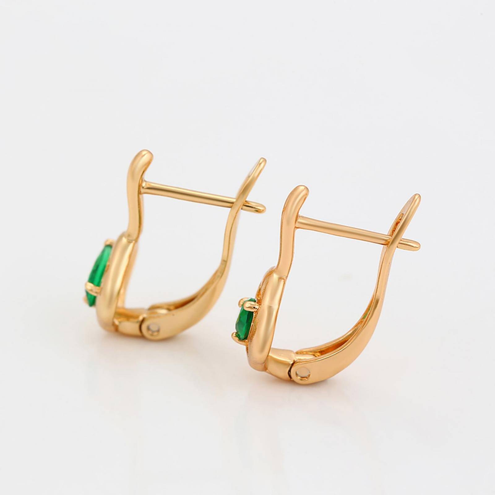 CRISTAL AMOR - Aretes Dama Rombo Gota Esmeralda Oro 18K Laminado Dorado
