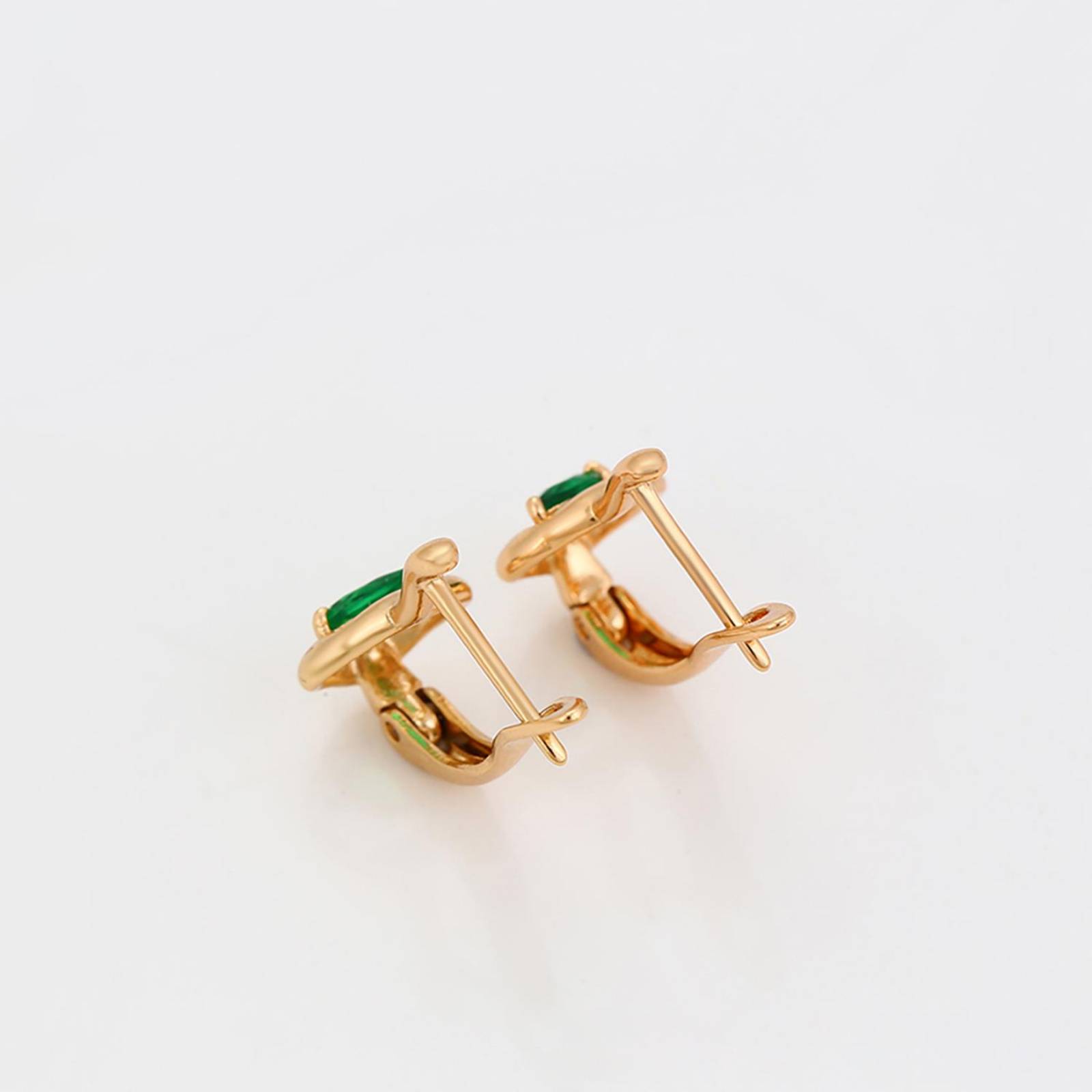 CRISTAL AMOR - Aretes Dama Rombo Gota Esmeralda Oro 18K Laminado Dorado