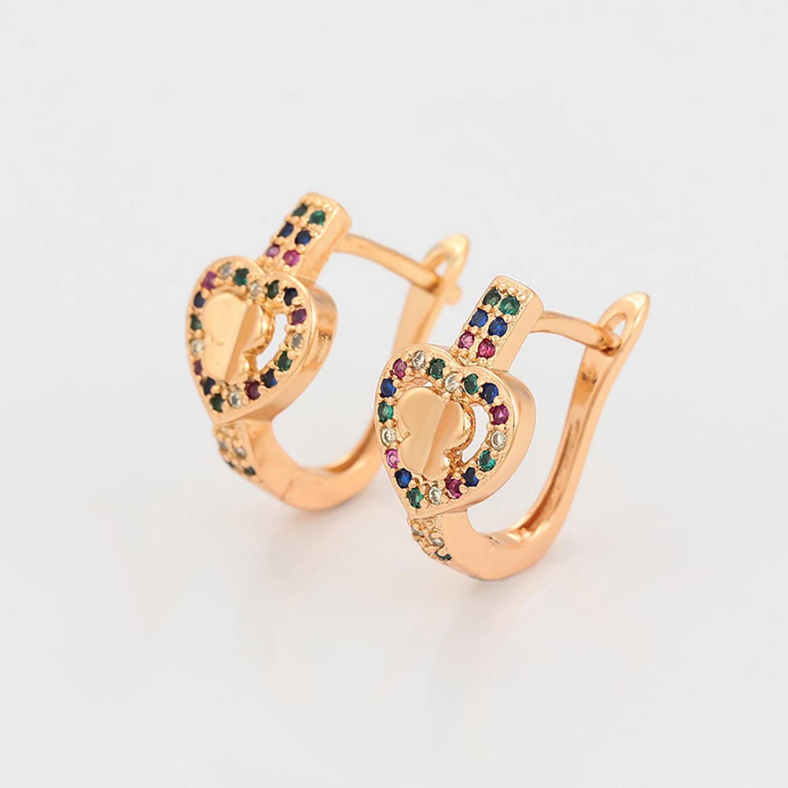 CRISTAL AMOR - Aretes Corazón Mariposa Halo Cristales Colores Oro 18K Laminado Dorado