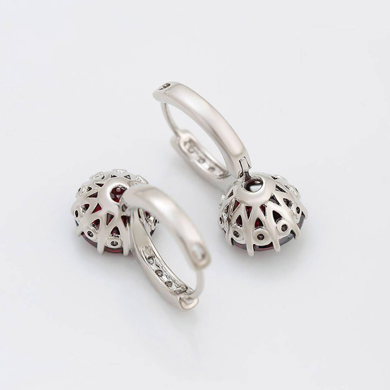CRISTAL AMOR - Aretes Arracadas Oro 14k Laminado Brillante Cristal  Rojo