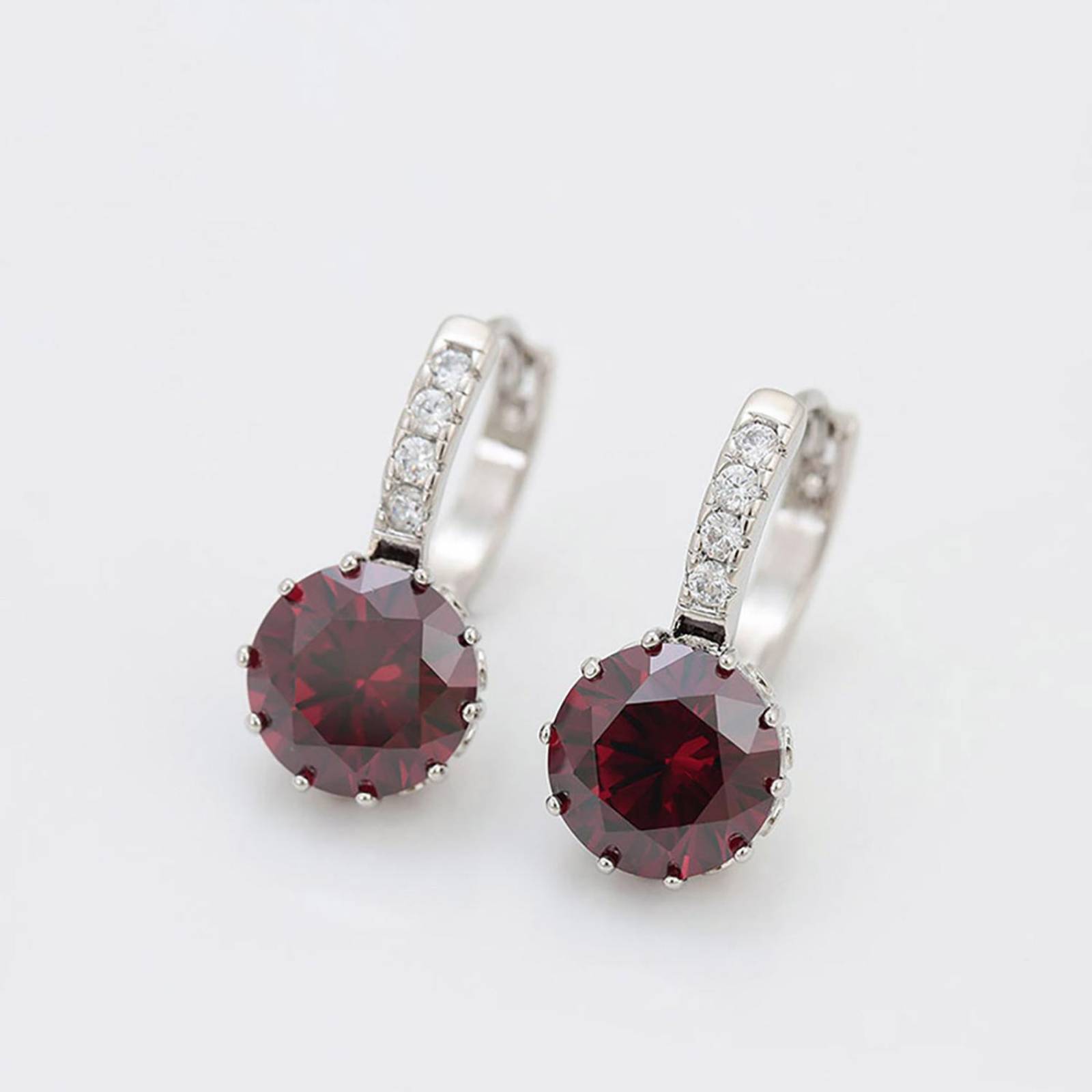 CRISTAL AMOR - Aretes Arracadas Oro 14k Laminado Brillante Cristal  Rojo