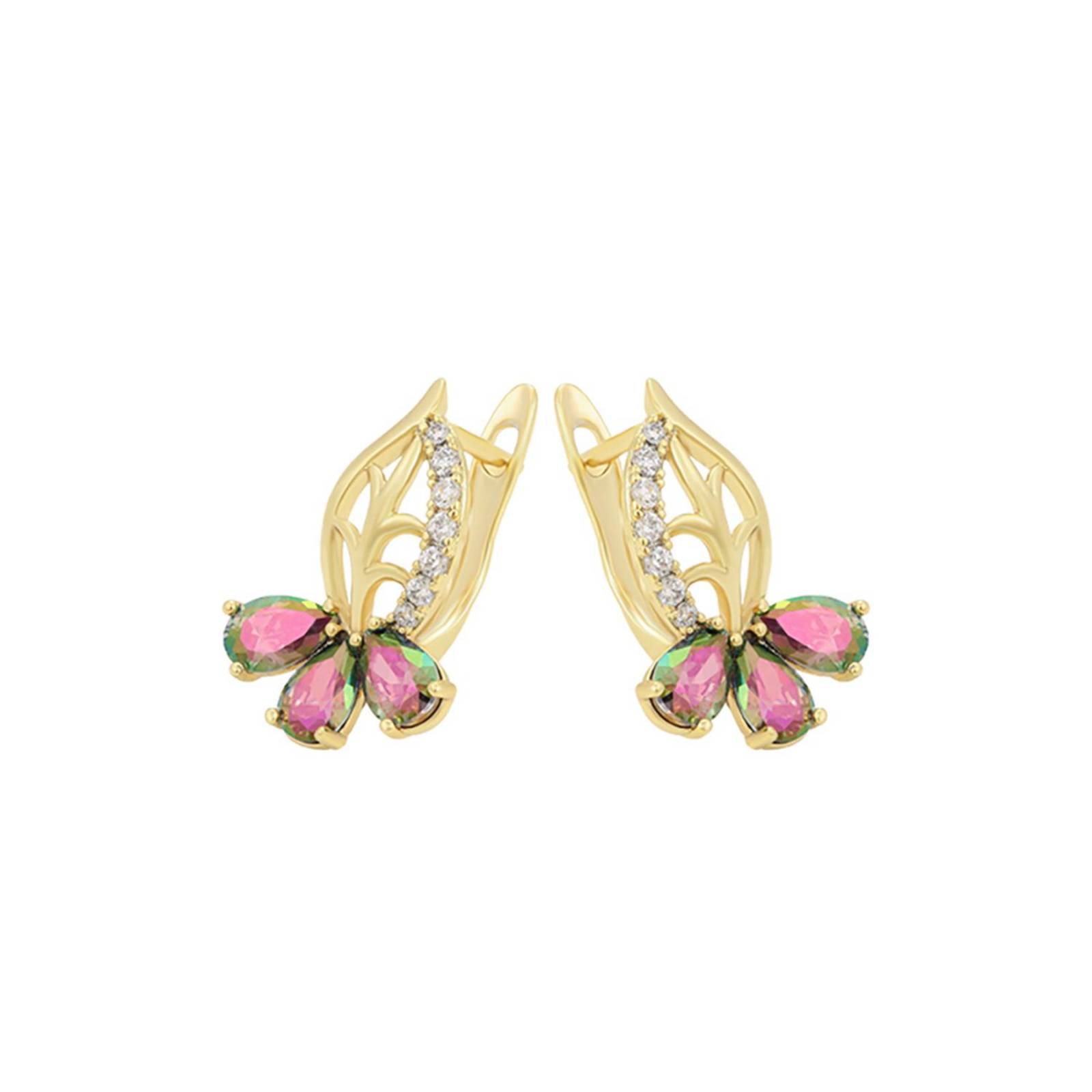 CRISTAL AMOR - Aretes Hoja Flor Swarovski Flor Topacio Fuego Oro 14K ...