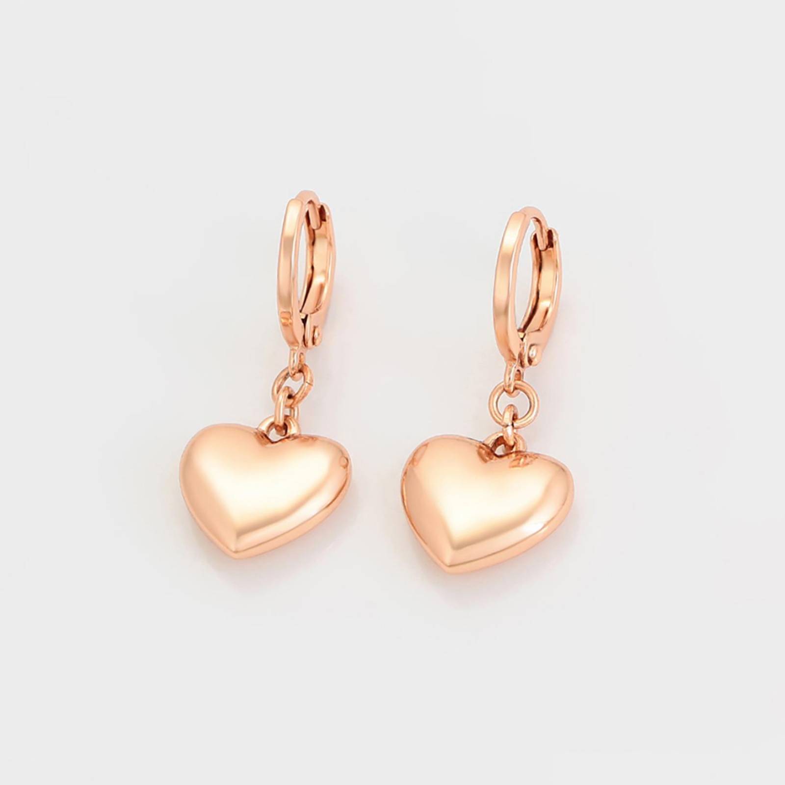 CRISTAL AMOR - Hermosos Aretes Corazón Colgante Para Dama Oro Rosa 14k Laminado