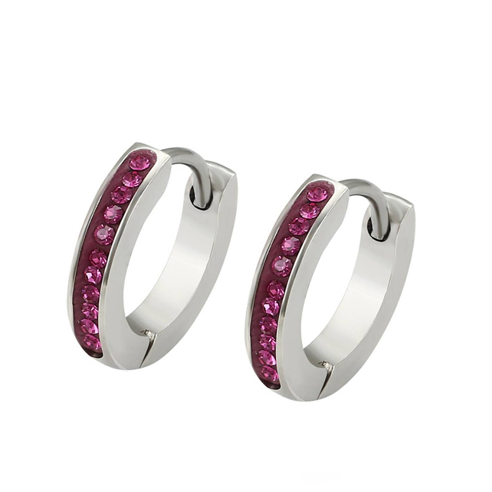 CRISTAL AMOR - Arracadas Chicas Para Niña o Adulto Swarovski Oro Blanco 14K Laminado Fucsia