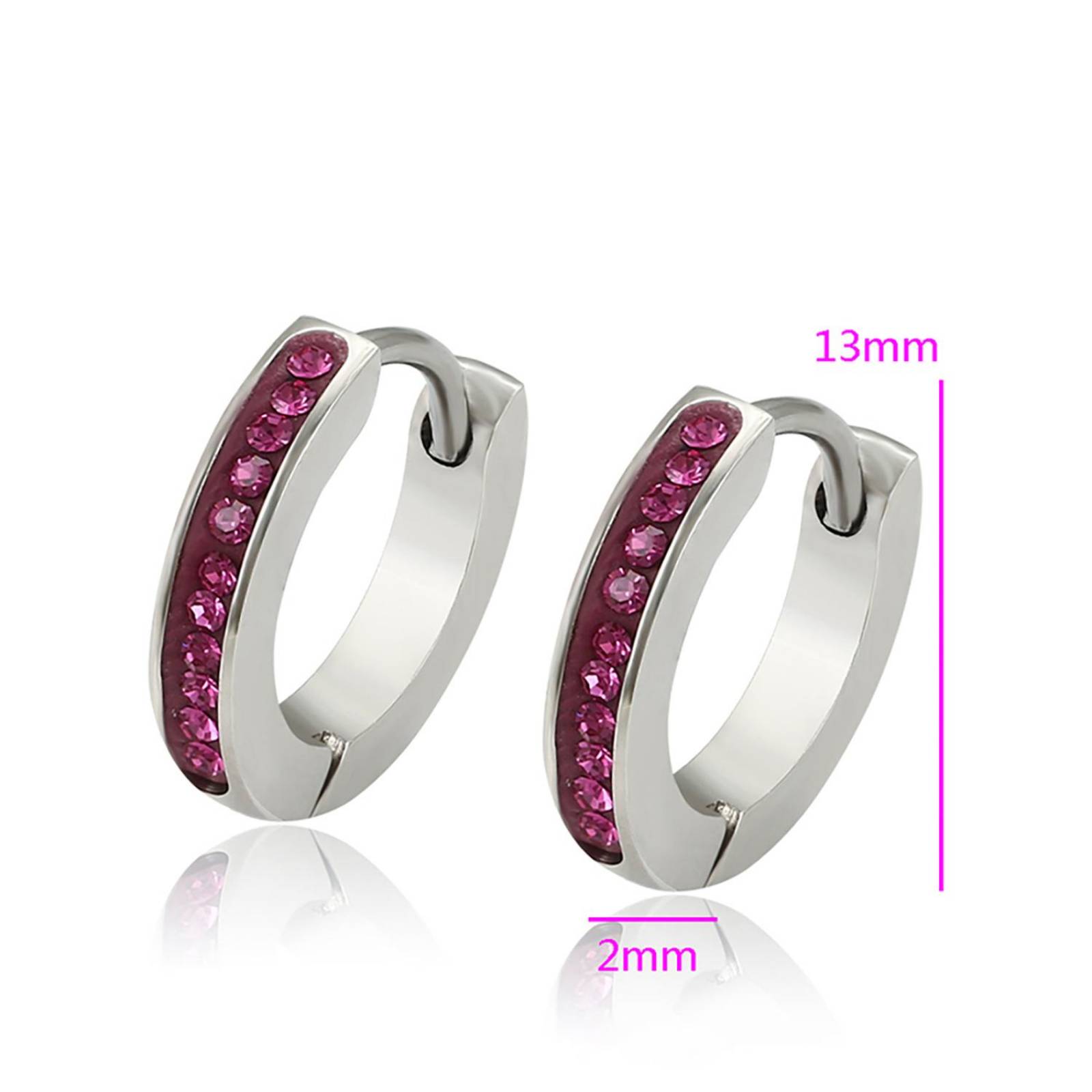 CRISTAL AMOR - Arracadas Chicas Para Niña o Adulto Swarovski Oro Blanco 14K Laminado Fucsia
