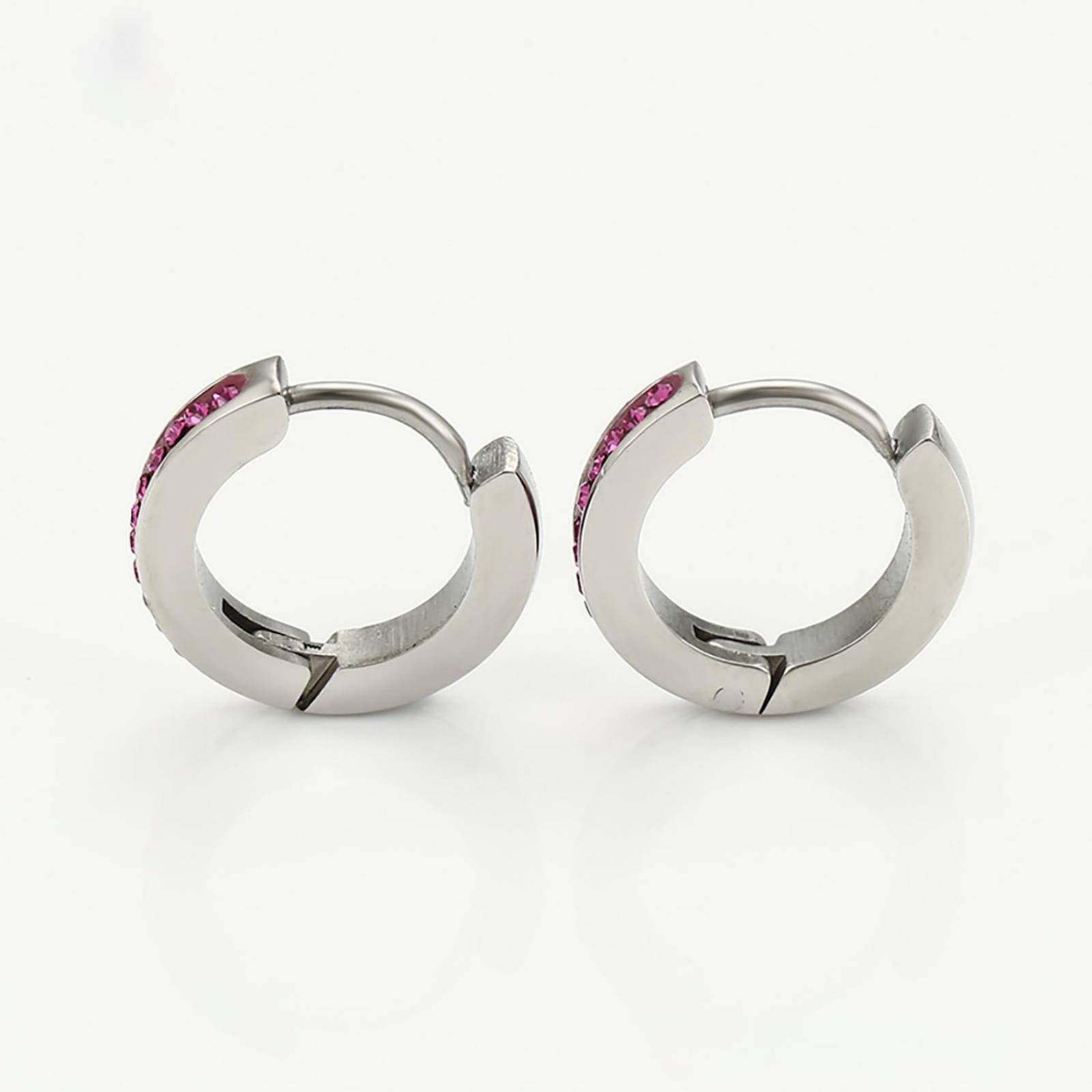 CRISTAL AMOR - Arracadas Chicas Para Niña o Adulto Swarovski Oro Blanco 14K Laminado Fucsia