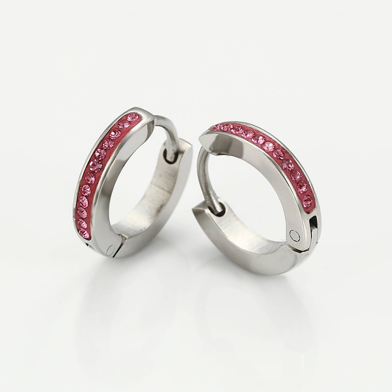 CRISTAL AMOR - Arracadas Chicas Para Niña o Adulto Swarovski Oro Blanco 14K Laminado Fucsia