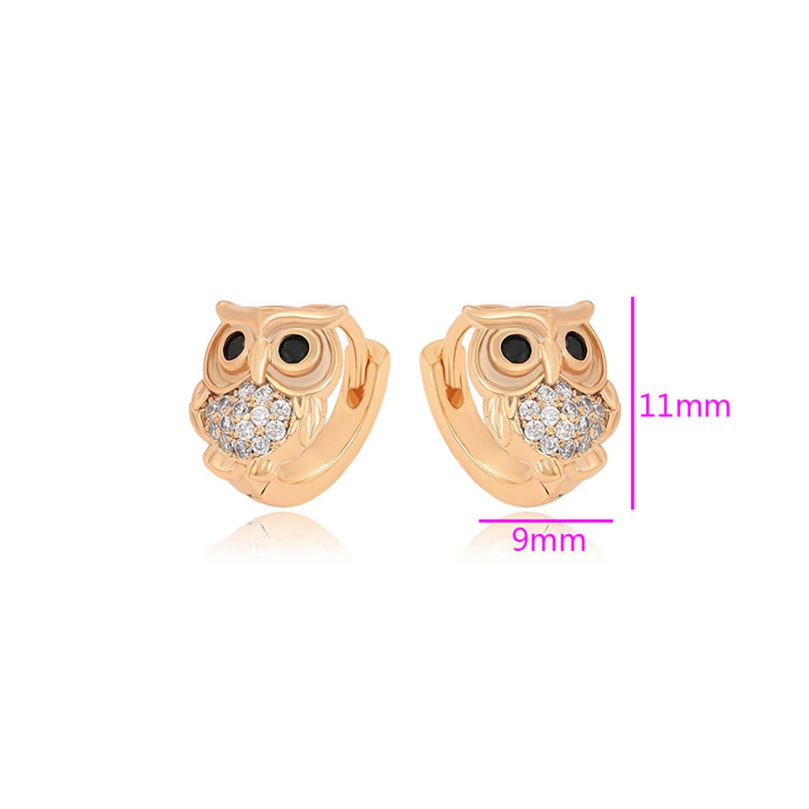 CRISTAL AMOR - Arracadas Búho Cristales y Onix P/ Niña o Adulto Oro 14K Laminado Dorado