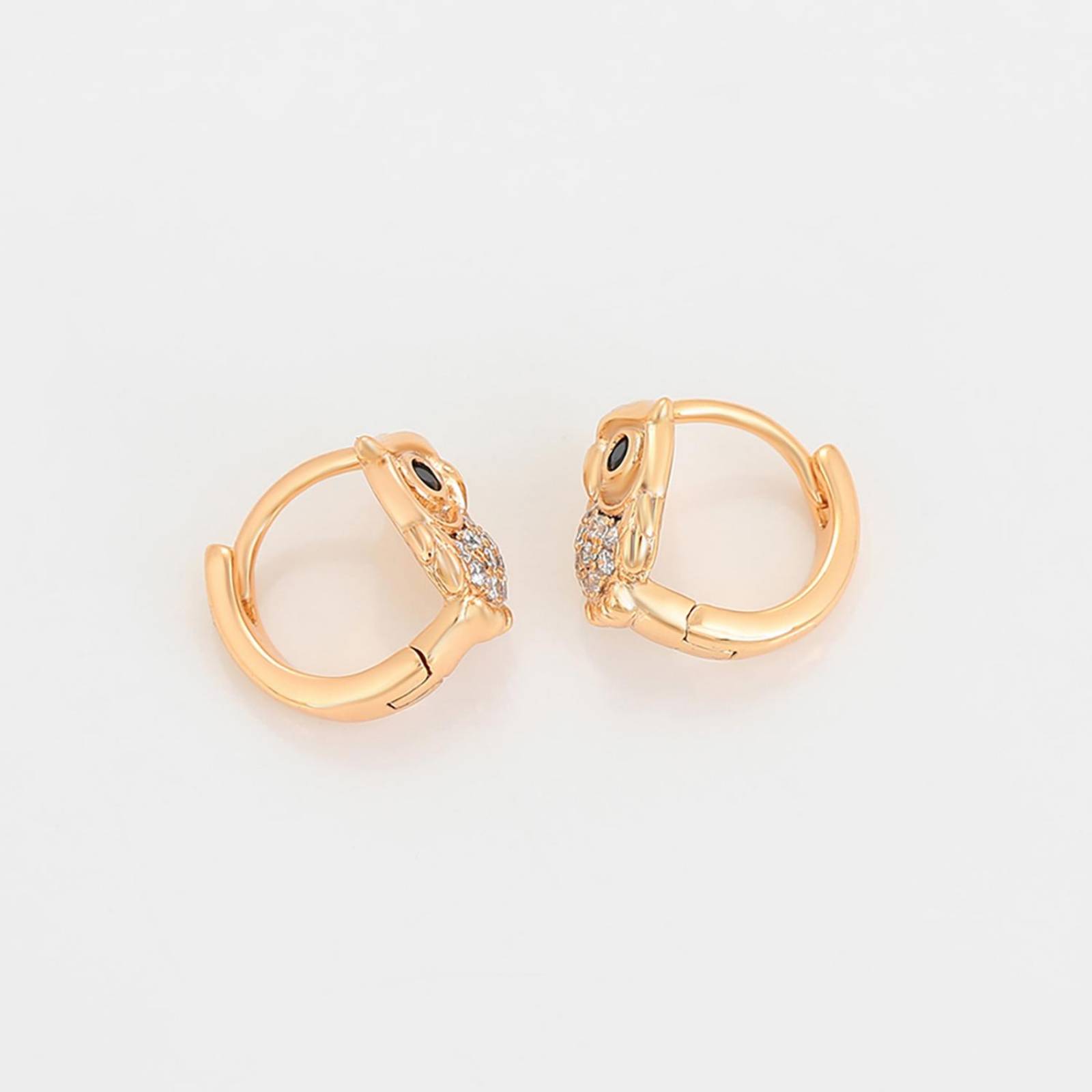 CRISTAL AMOR - Arracadas Búho Cristales y Onix P/ Niña o Adulto Oro 14K Laminado Dorado