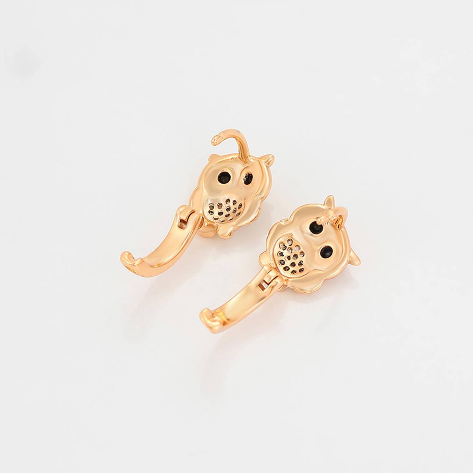 CRISTAL AMOR - Arracadas Búho Cristales y Onix P/ Niña o Adulto Oro 14K Laminado Dorado