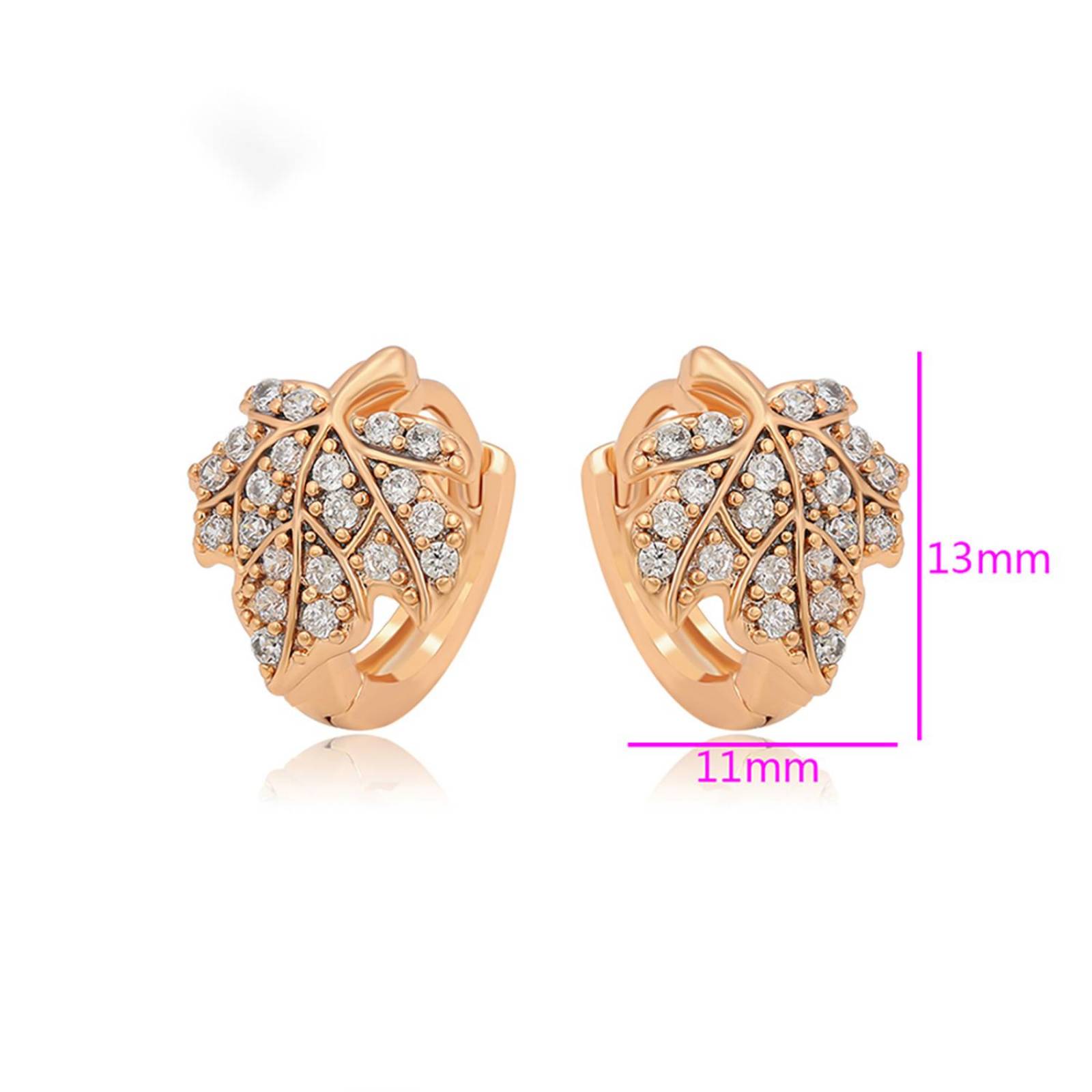 CRISTAL AMOR - Finos Aretes Arracadas Hoja Maple Cristales Oro 18K Laminado Dorado