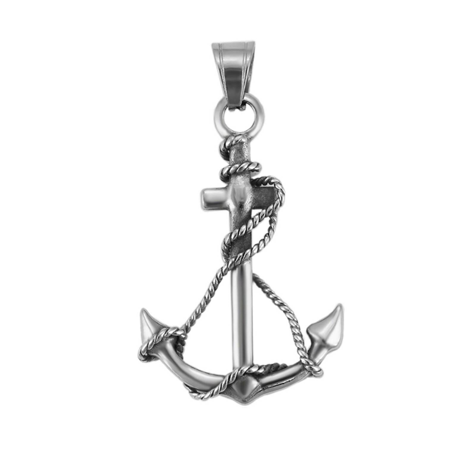 CRISTAL AMOR - Collar Dije Ancla Marinero para Hombre Oro Blanco 14K Laminado 