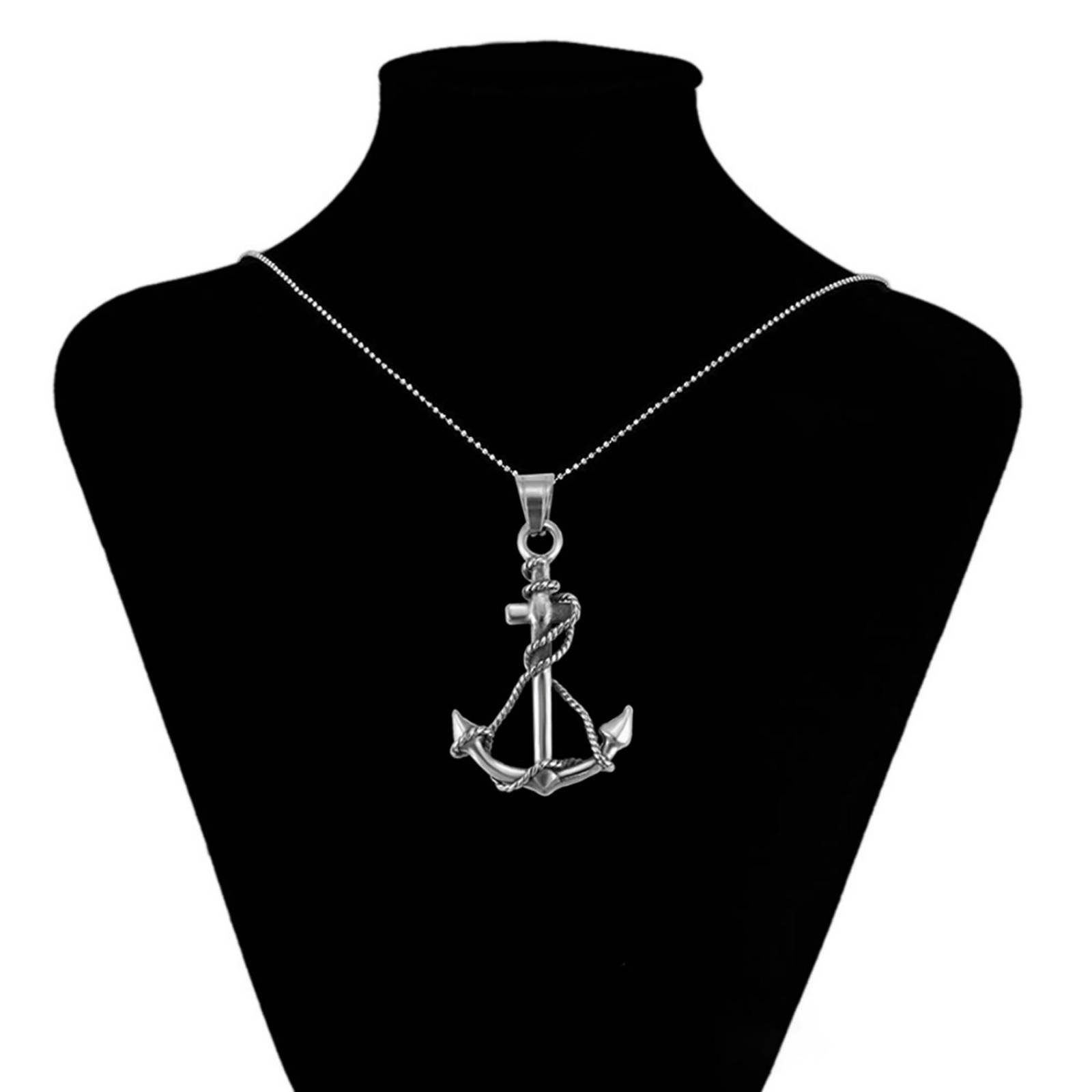 CRISTAL AMOR - Collar Dije Ancla Marinero para Hombre Oro Blanco 14K Laminado 