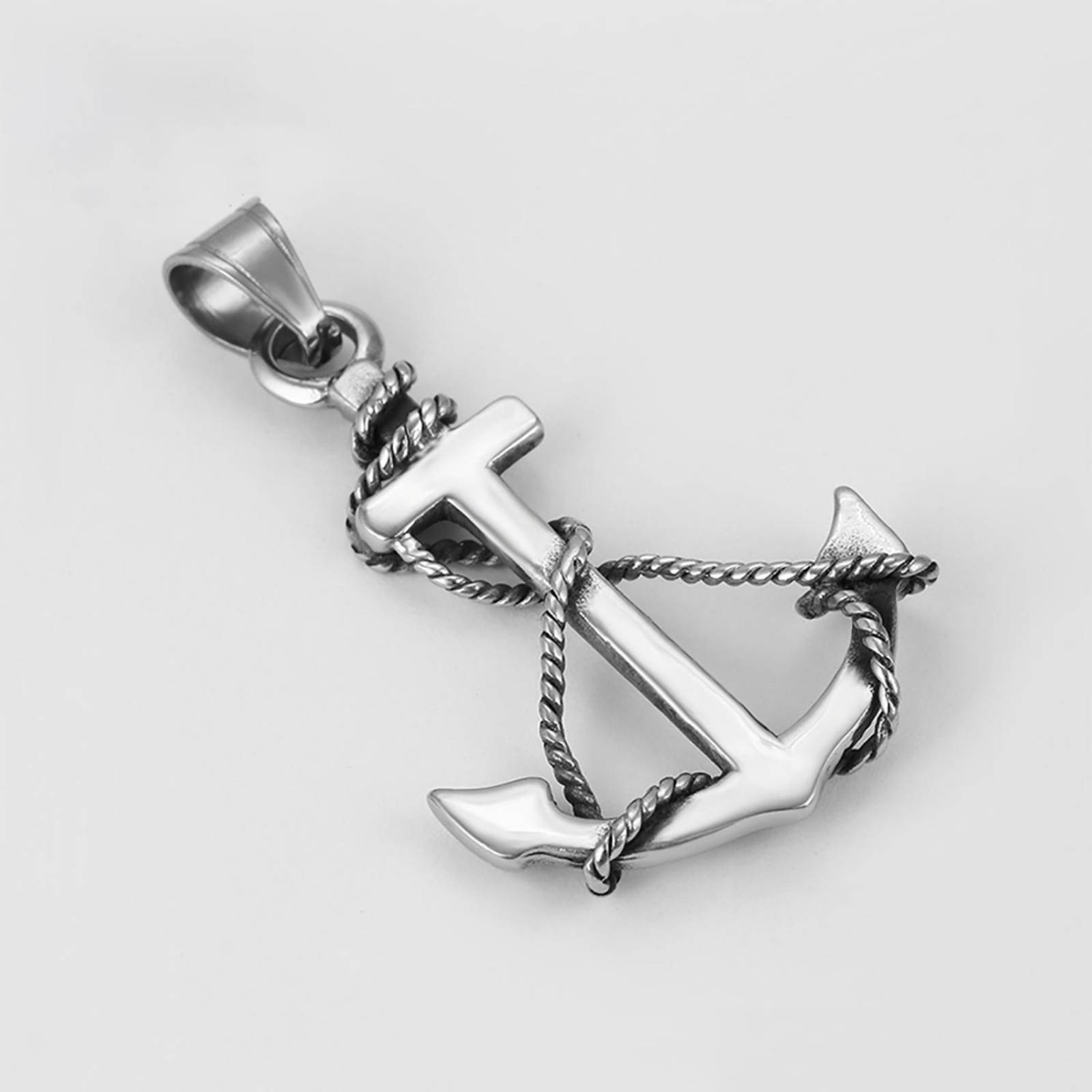 CRISTAL AMOR - Collar Dije Ancla Marinero para Hombre Oro Blanco 14K Laminado 