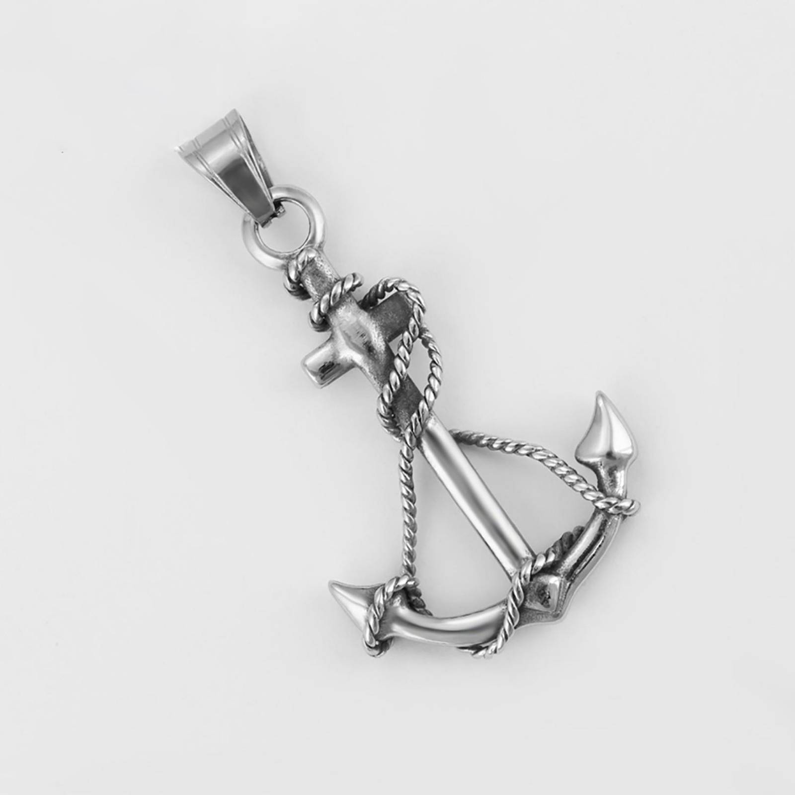 CRISTAL AMOR - Collar Dije Ancla Marinero para Hombre Oro Blanco 14K Laminado 