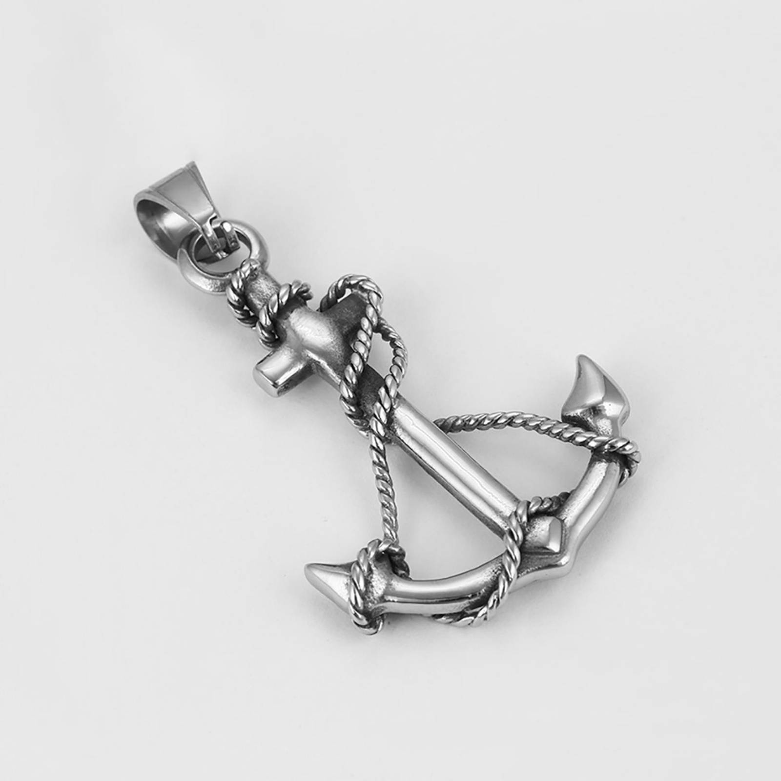 CRISTAL AMOR - Collar Dije Ancla Marinero para Hombre Oro Blanco 14K Laminado 