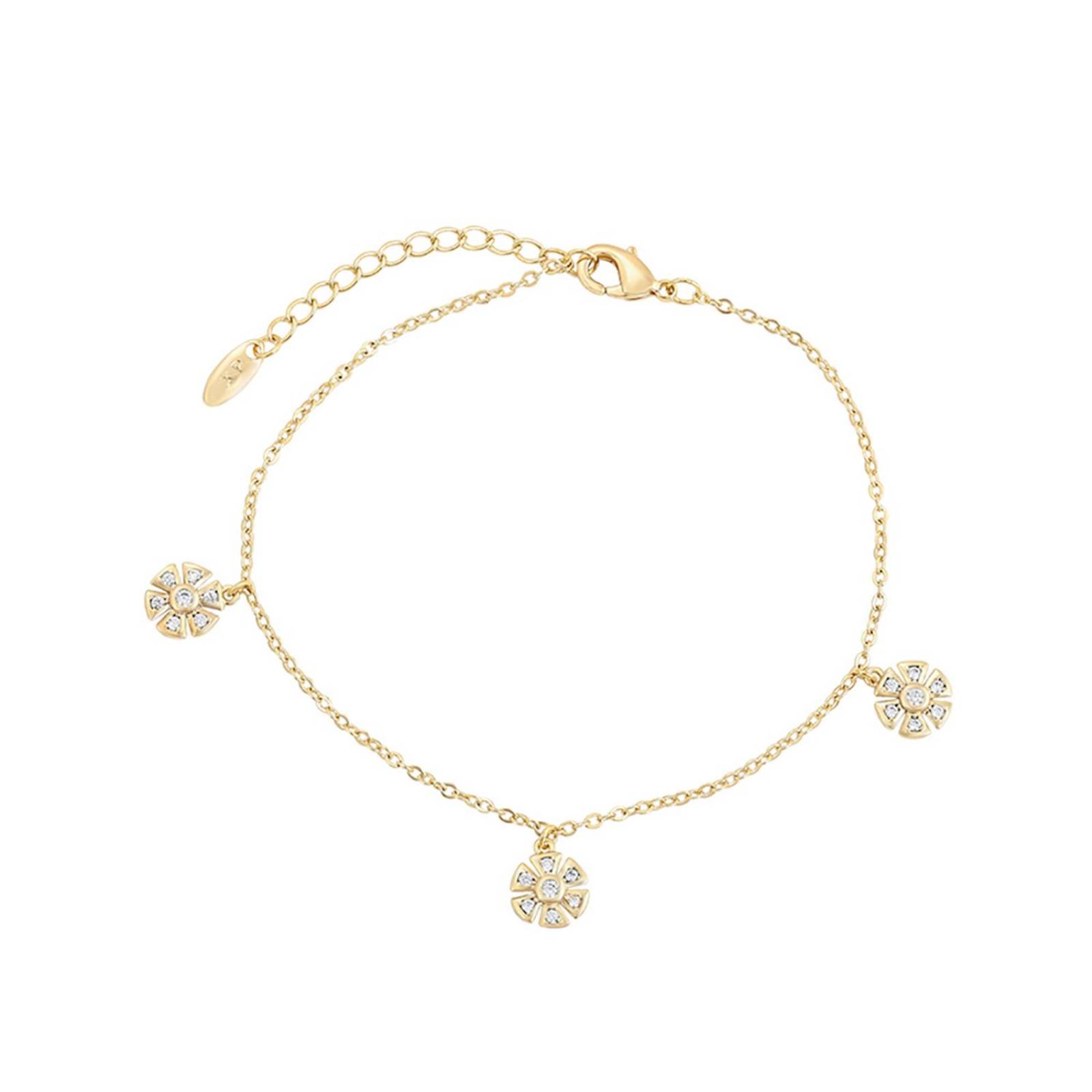CRISTAL AMOR - Hermosa Pulsera Dijes Flor Cristales Para Dama Oro 14K Laminado Dorado