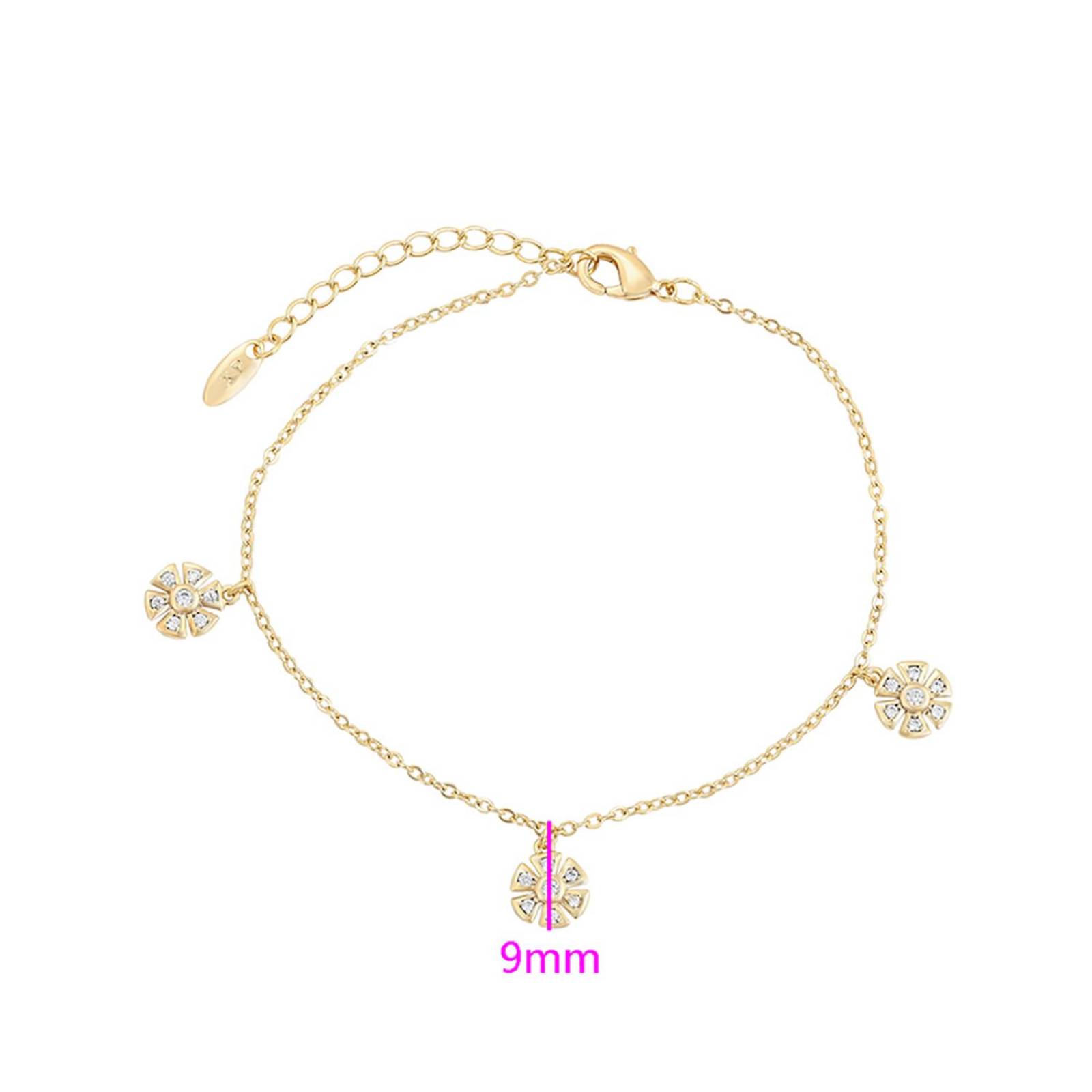 CRISTAL AMOR - Hermosa Pulsera Dijes Flor Cristales Para Dama Oro 14K Laminado Dorado